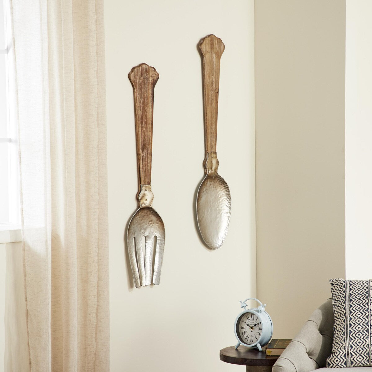 Metal Utensils Spoon and Fork Home Wall Decor - Set of 2 Brown - Roche River Decor