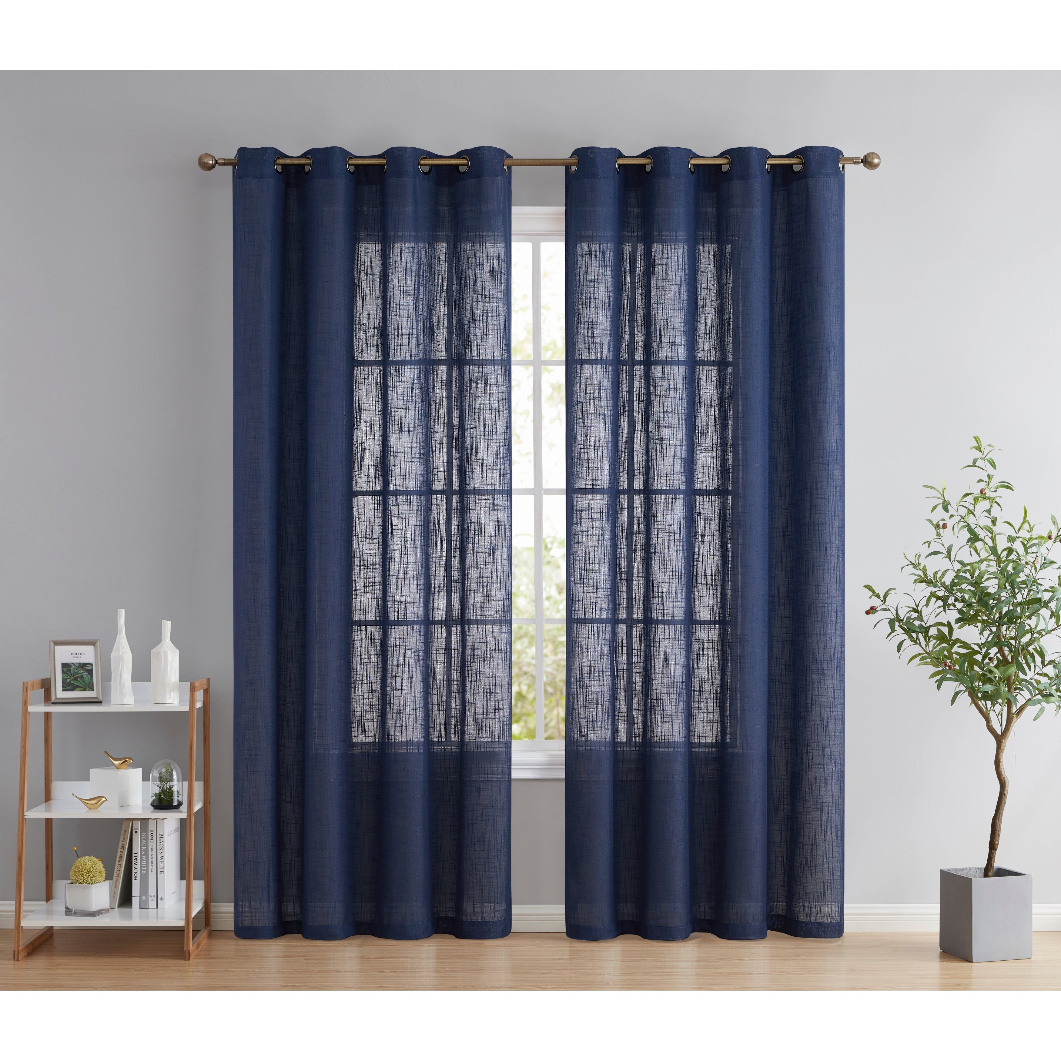 HLC.me Abbey Faux Linen Textured Semi Sheer Privacy Light Filtering Transparent Window Grommet Curtain Panels, Pair