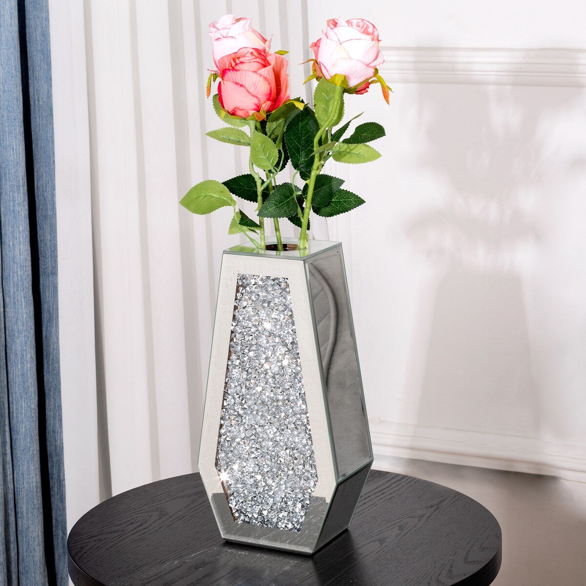 Indoor/Outdoor Water-Holding Mirrored Diamond Vase