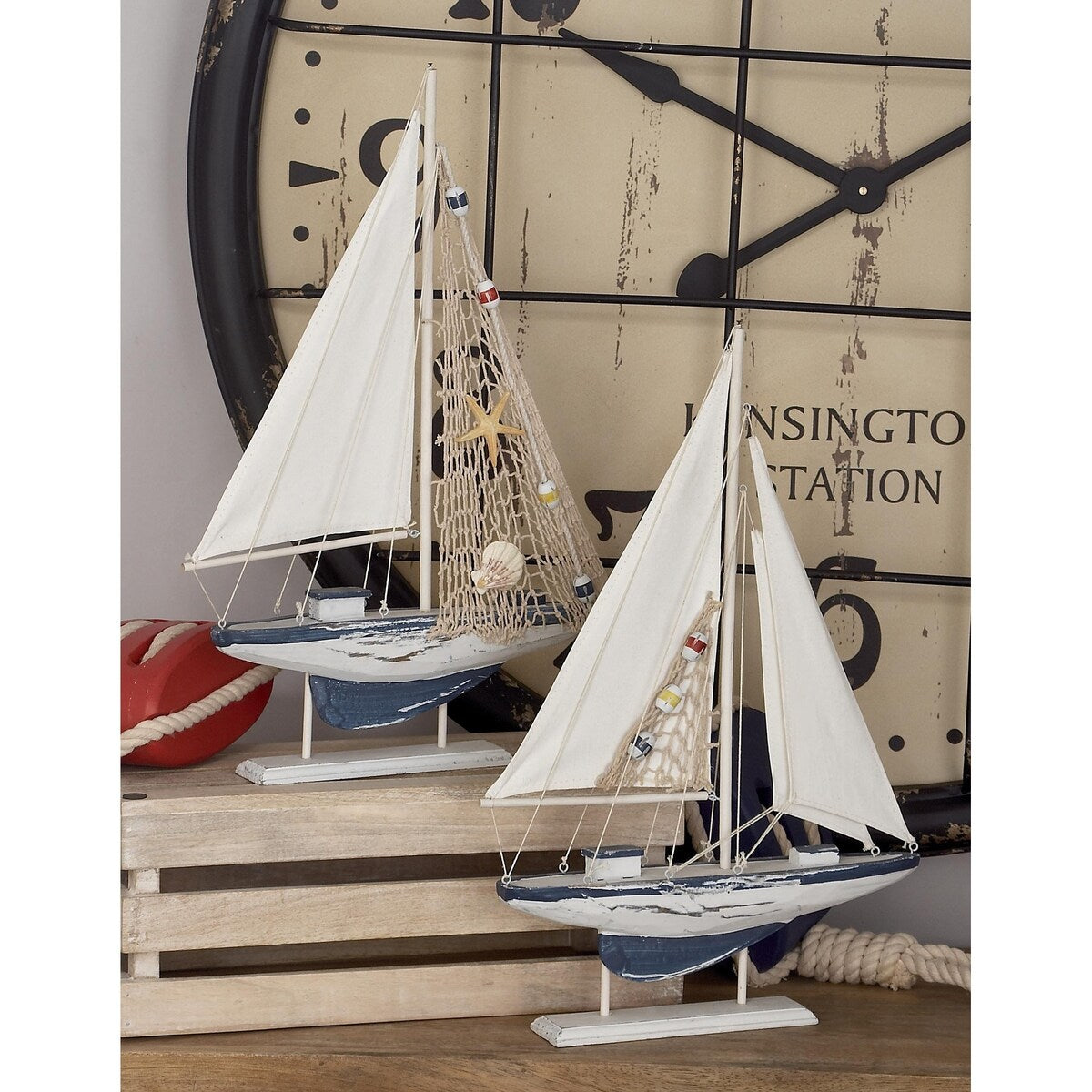 Wood Sail Boat Handmade Decorative Sculpture - Set of 2 White - Roche River Decor