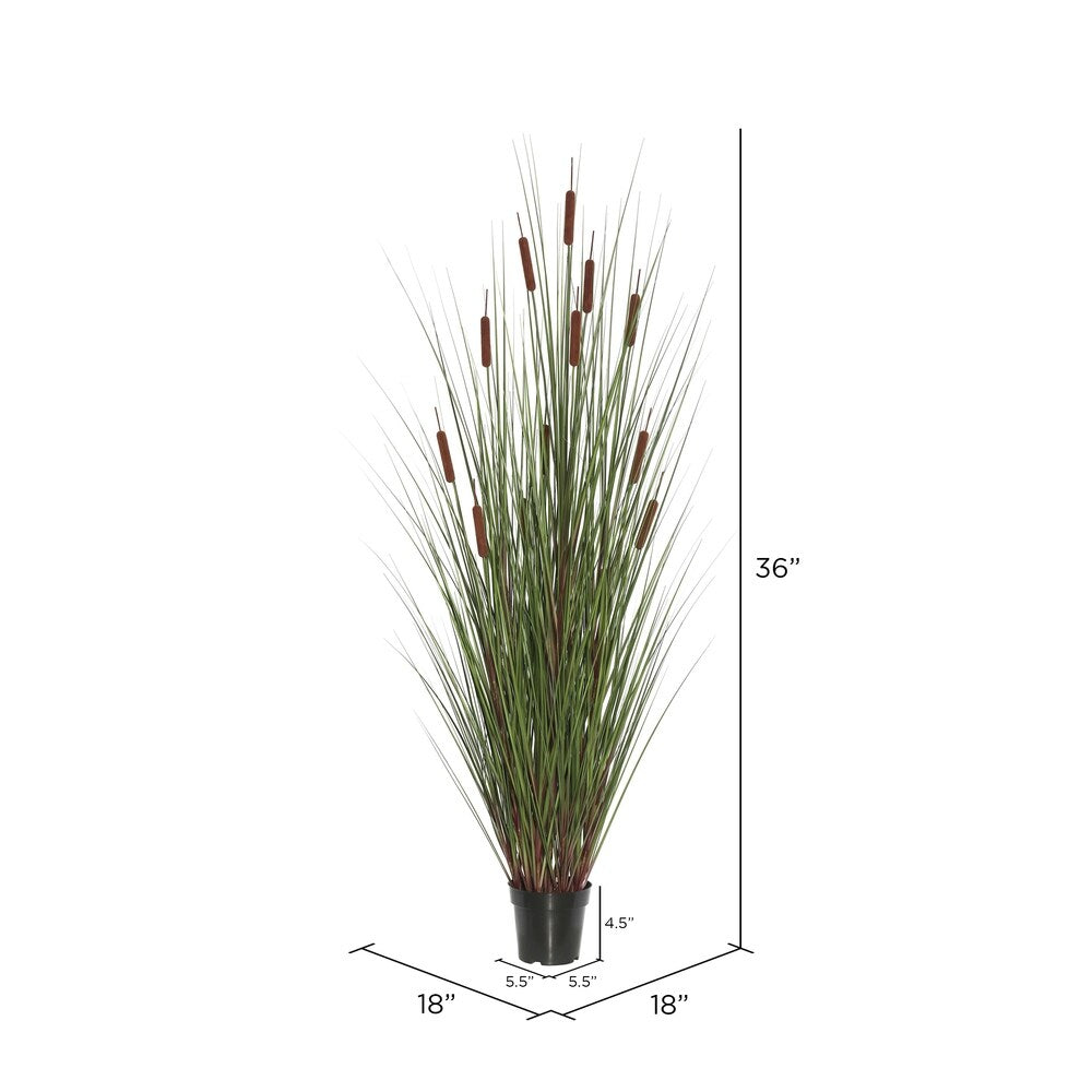 Vickerman 36 Artificial Potted Green Straight Gras and Cattails.