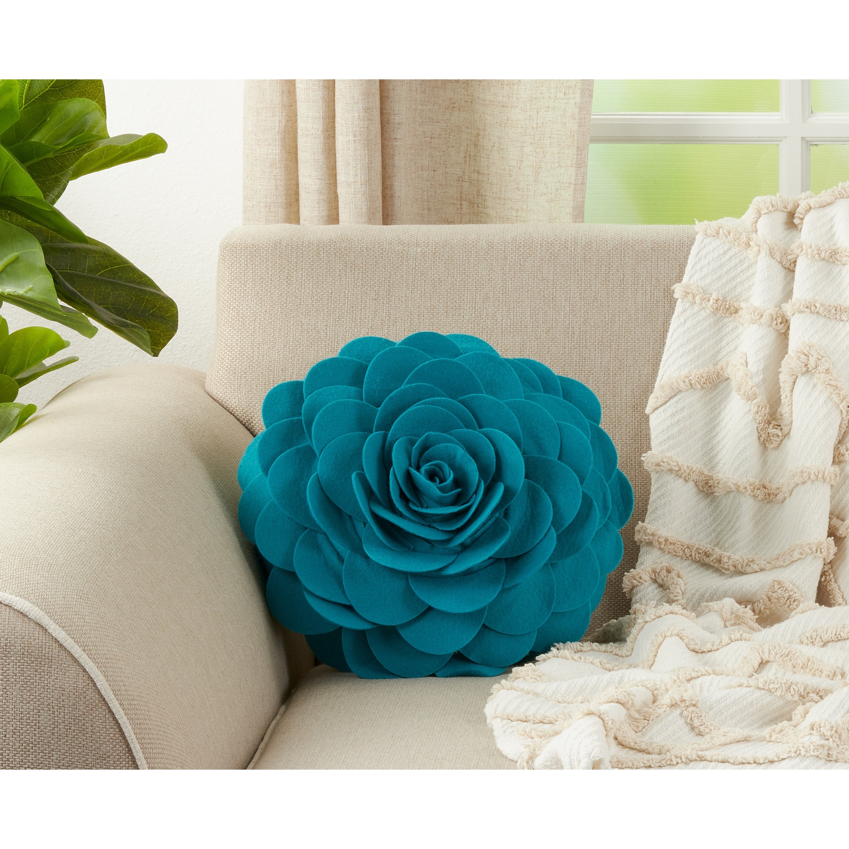 Elegant Textured Colorful Decorative Flower Throw Pillow