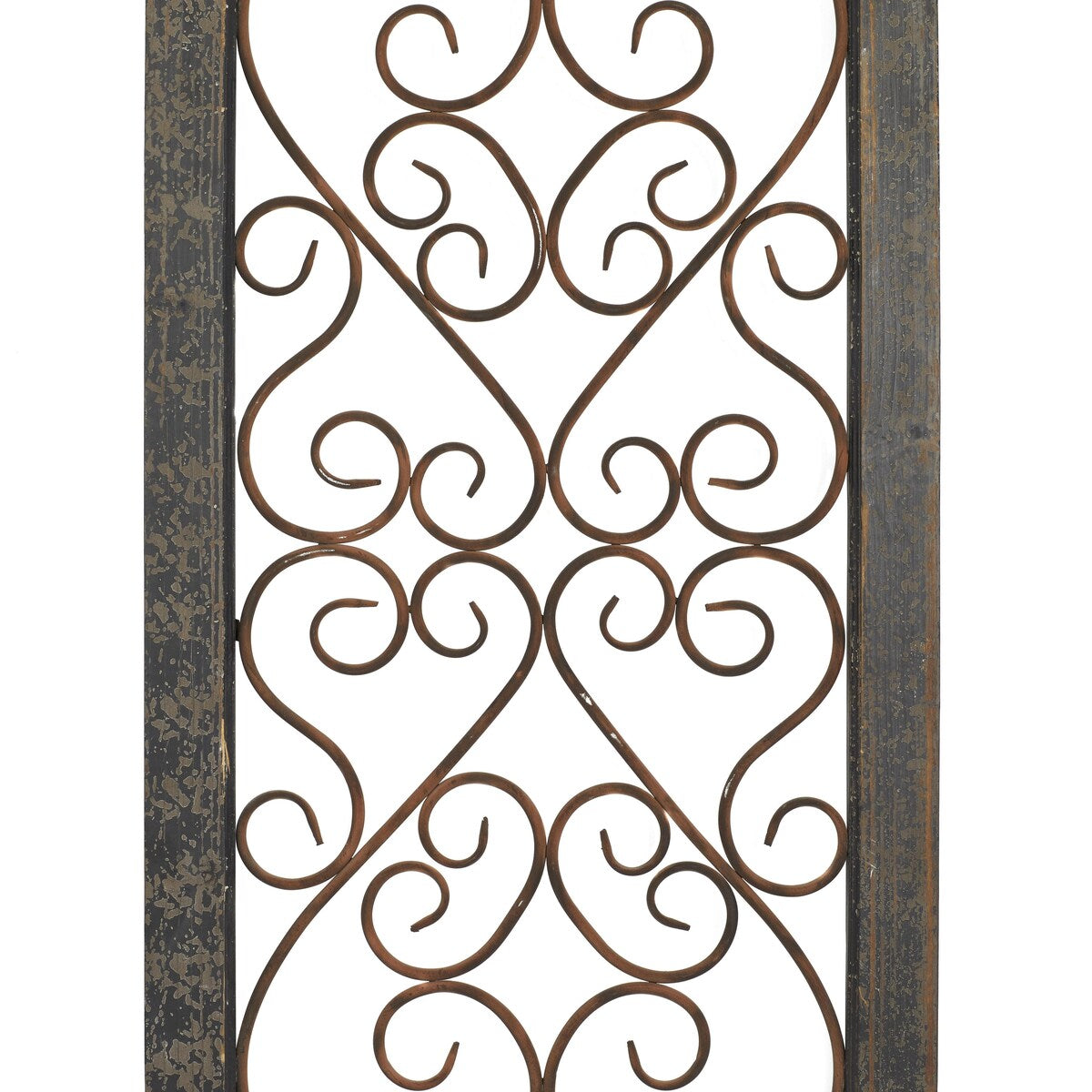 Wood Scroll Window Inspired Panel Home Wall Decor with Copper Metal Scrollwork - Brown - Roche River Decor