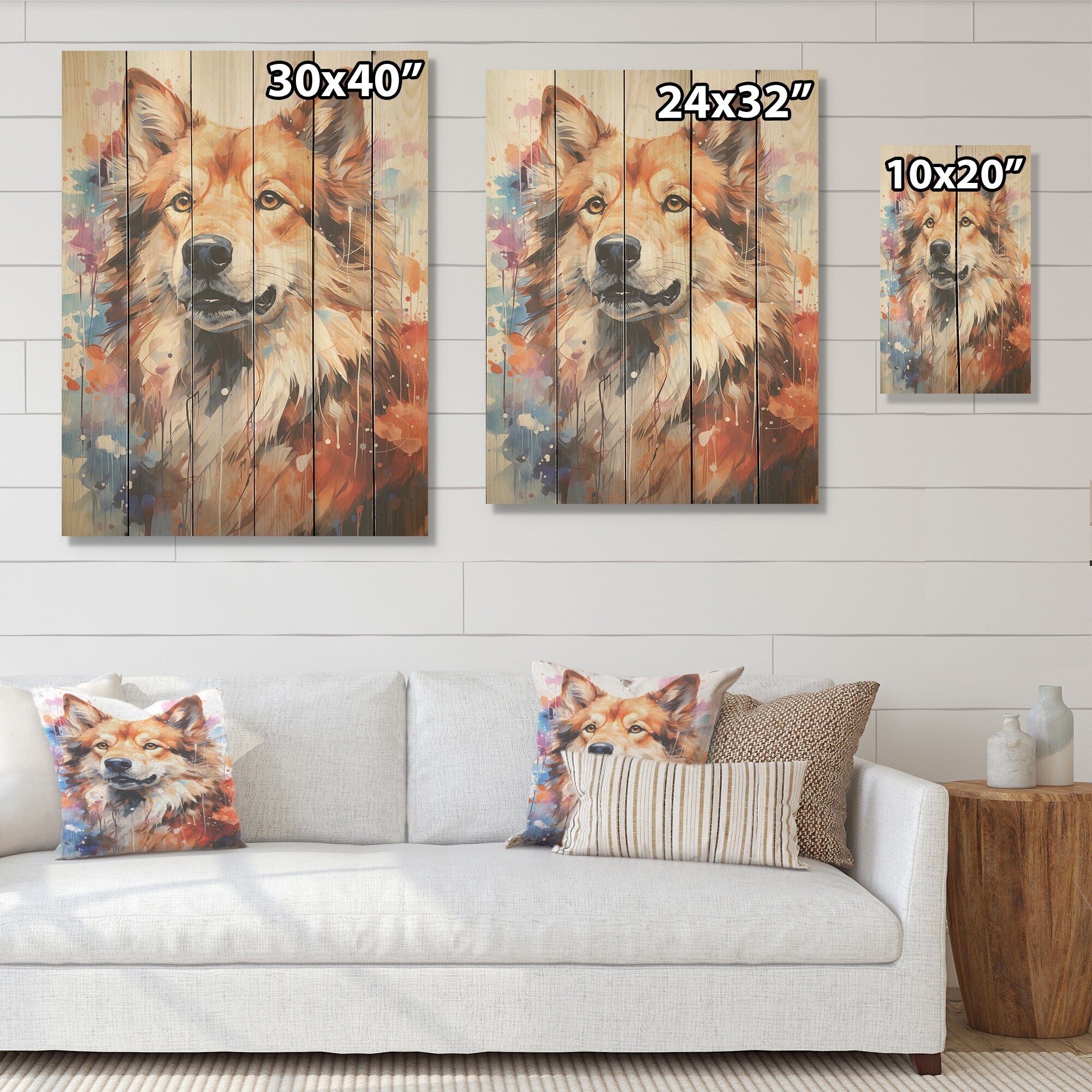 Designart Dog Akita Aura I Dog Wood Wall Decor - Modern Beige Wood Panel On Natural Pine Wood