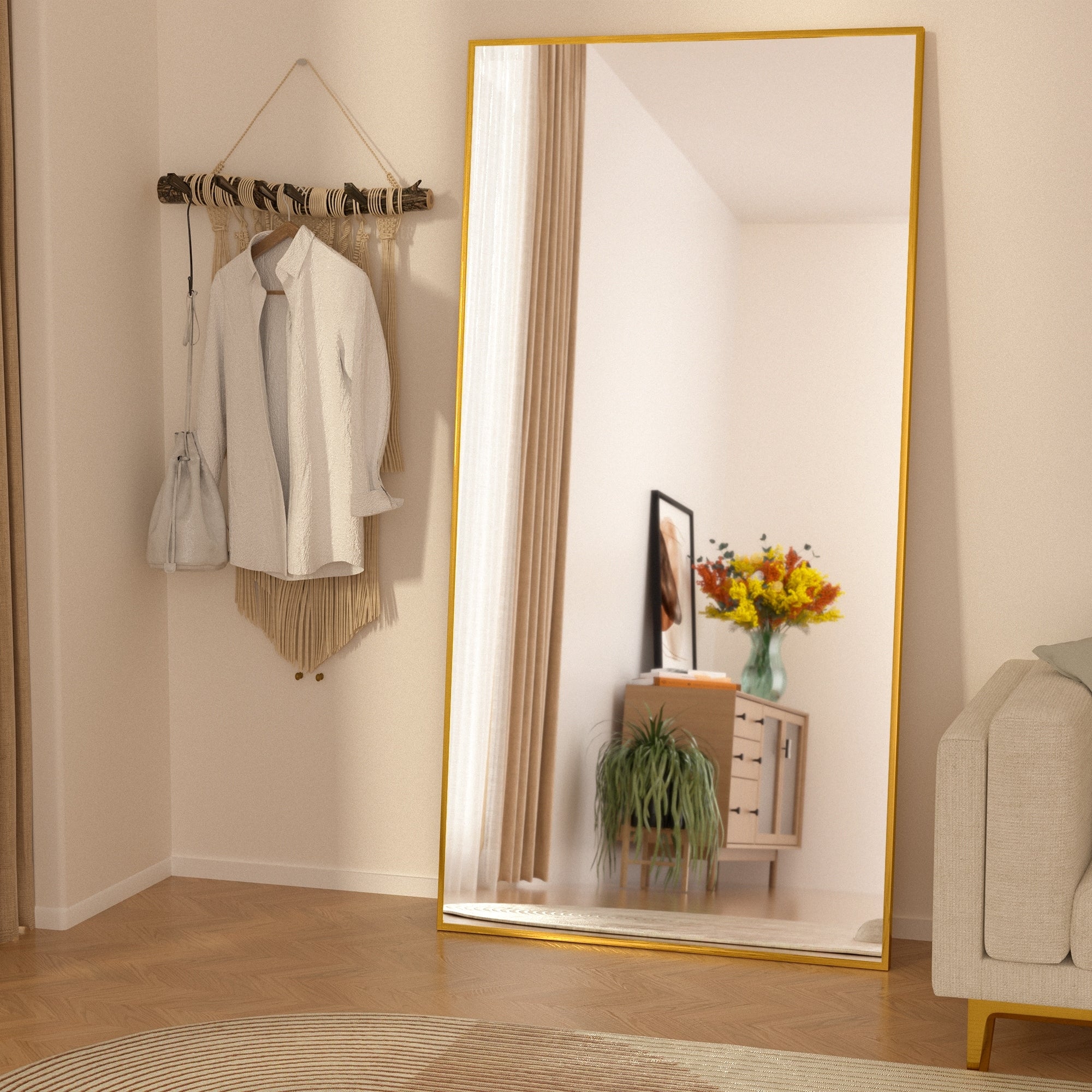 Rectangle Full Length Mirror,Floor Mirror with Stand,Hanging/Leaning