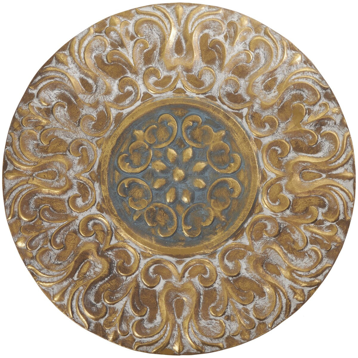 Metal Plate Home Wall Decor with Embossed Details - Gold - Roche River Decor