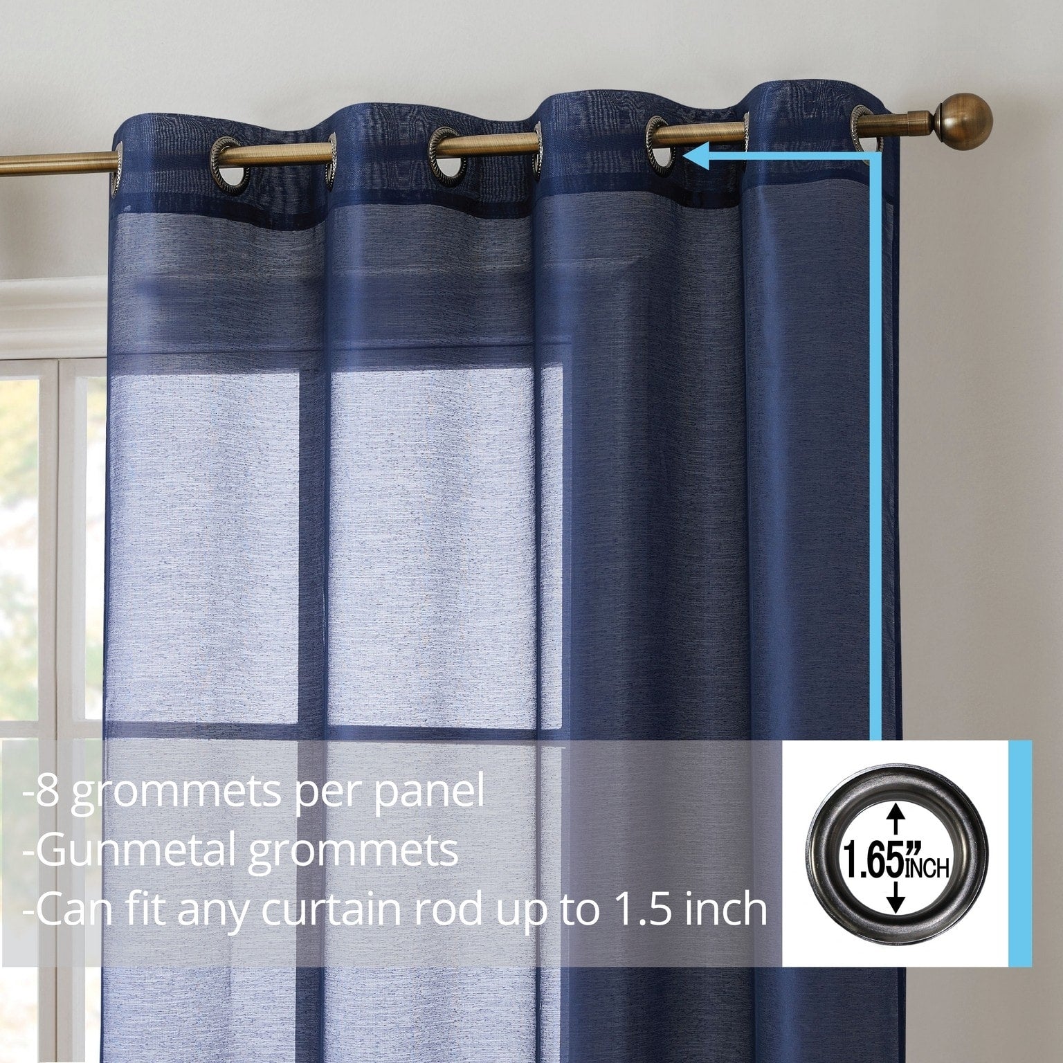 HLC.me 2 Piece Semi Sheer Voile Window Curtain Drapes Grommet Top Panels Bedroom, Living Room - Set of 2 panels