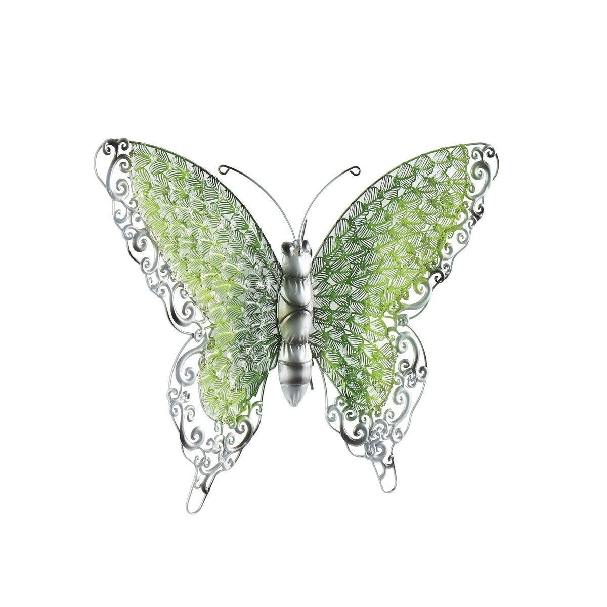 Metal Butterfly Indoor Outdoor Home Wall Decor - Silver, Green, Pink - Roche River Decor