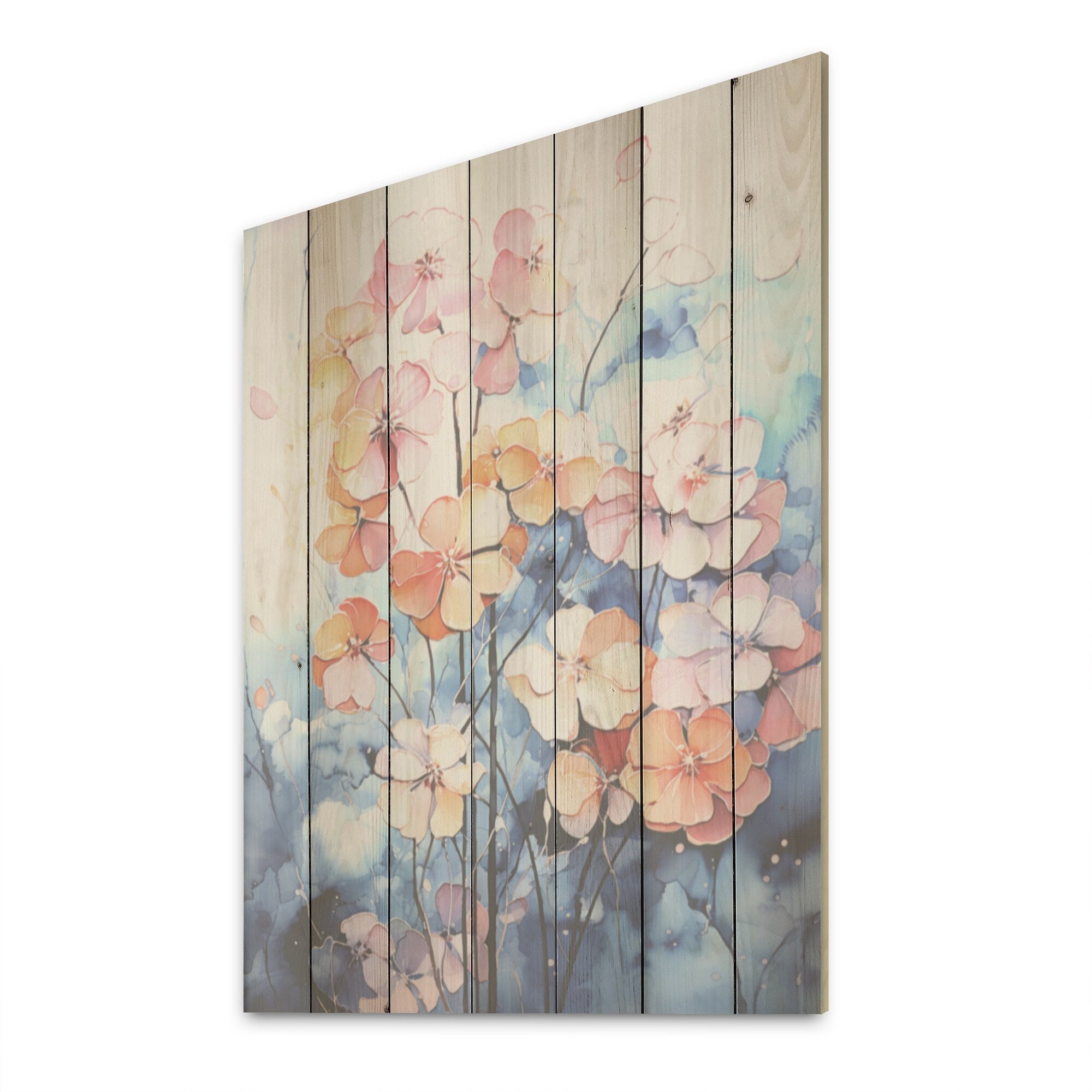 Designart Blue And Purple Hydrangea Bloom Hydrangea Wood Wall Decor Traditional Coral Wood Panel On Natural Pine Wood