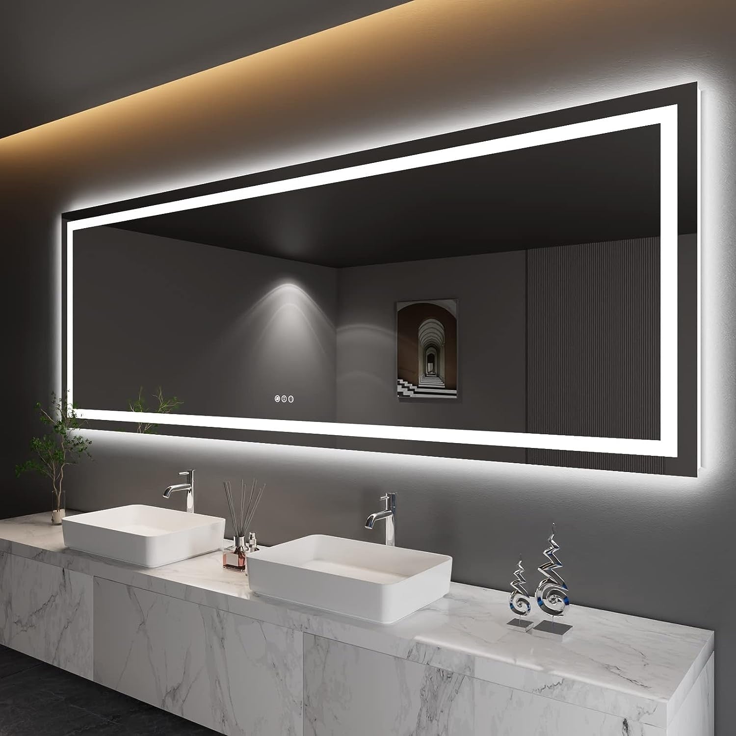 Apmir Full Size Frameless Front and Back LED Lighted Bathroom Vanity Mirror Anti-Fog in Tempered Glass & ETL