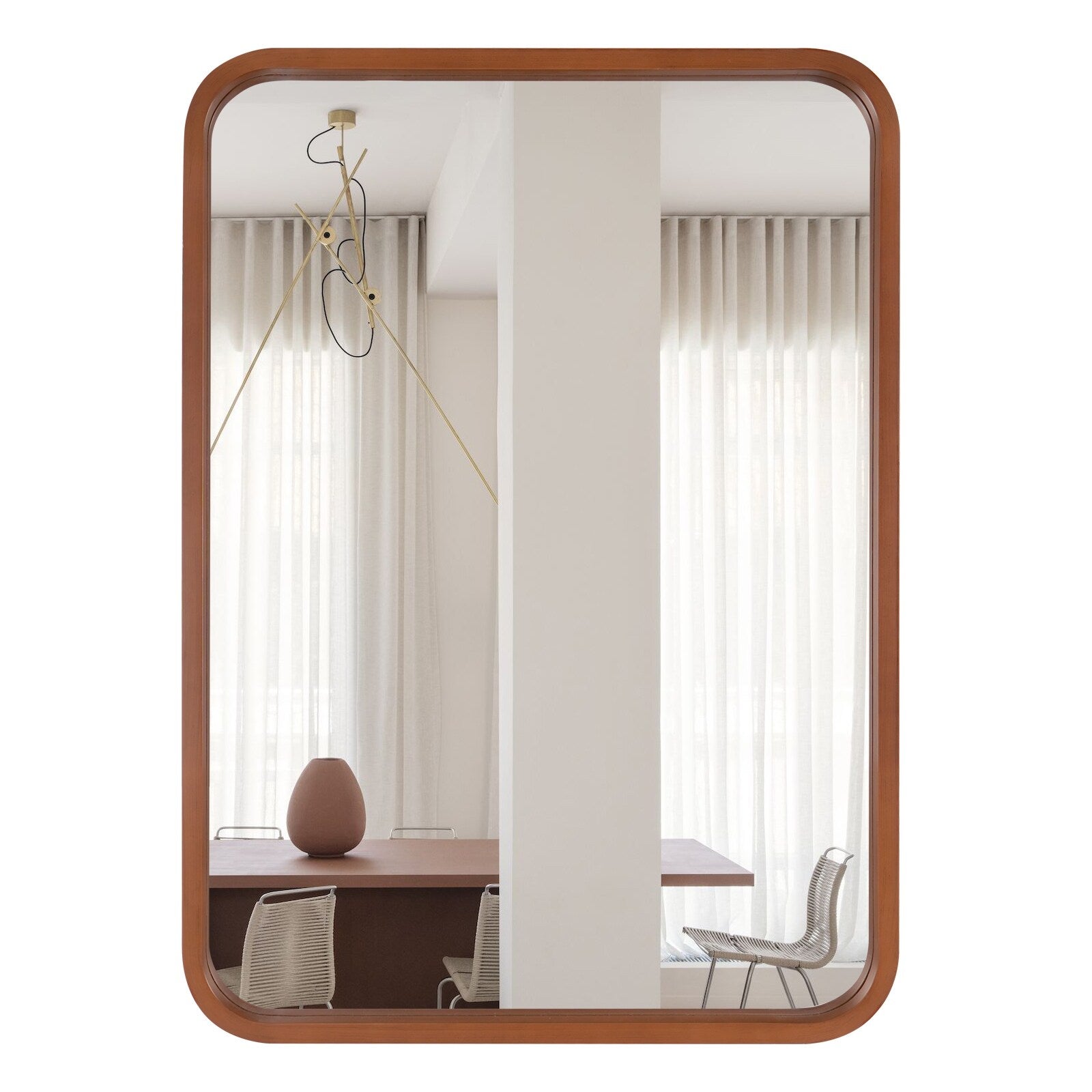 Solid Wood Frame Round Corner Rectangle Farmhouse Wall Mirror