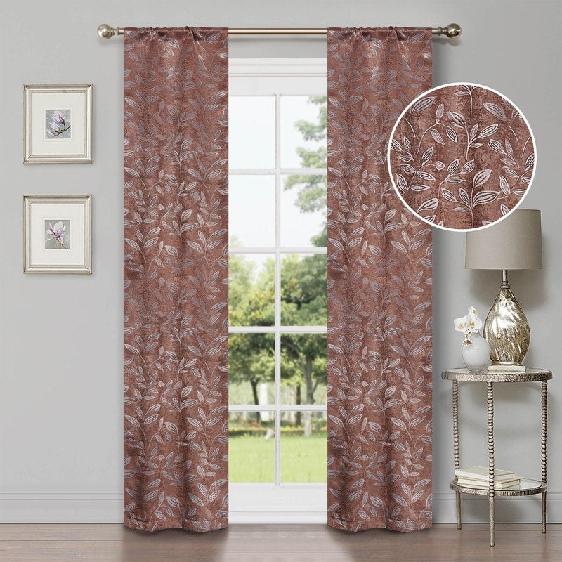 Superior Modern Bohemian Leaves Room Darkening Blackout Curtains, Rod Pocket or Grommets, Set of 2