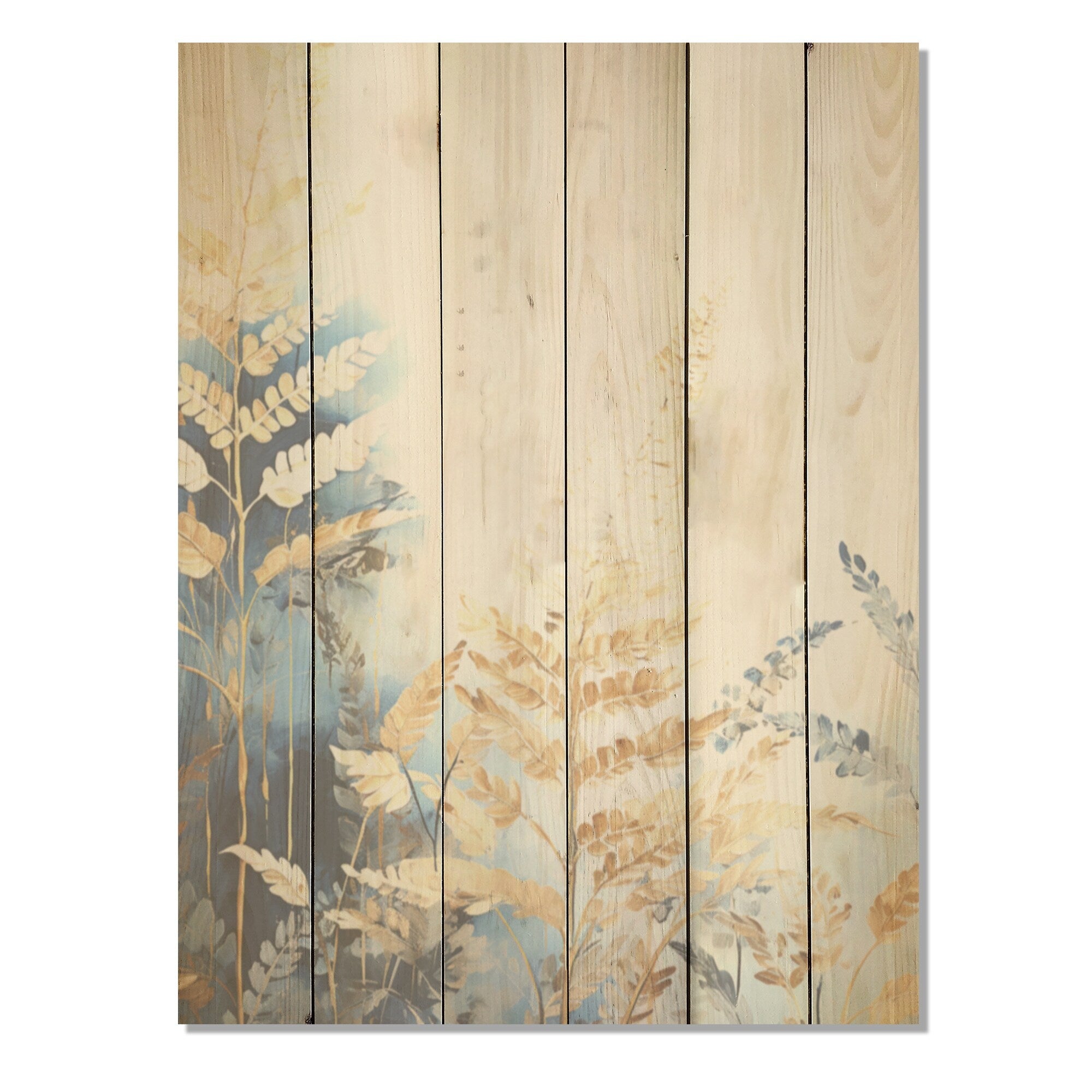 Designart Golden Ferns Silent Gracefulness I Ferns Wood Wall Decor - Modern Beige Wood Panel On Natural Pine Wood