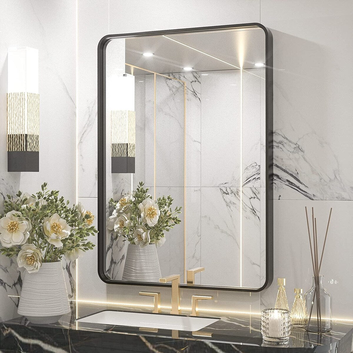 TETOTE Modern Metal Frame Wall Mounted Bathroom Vanity Mirror