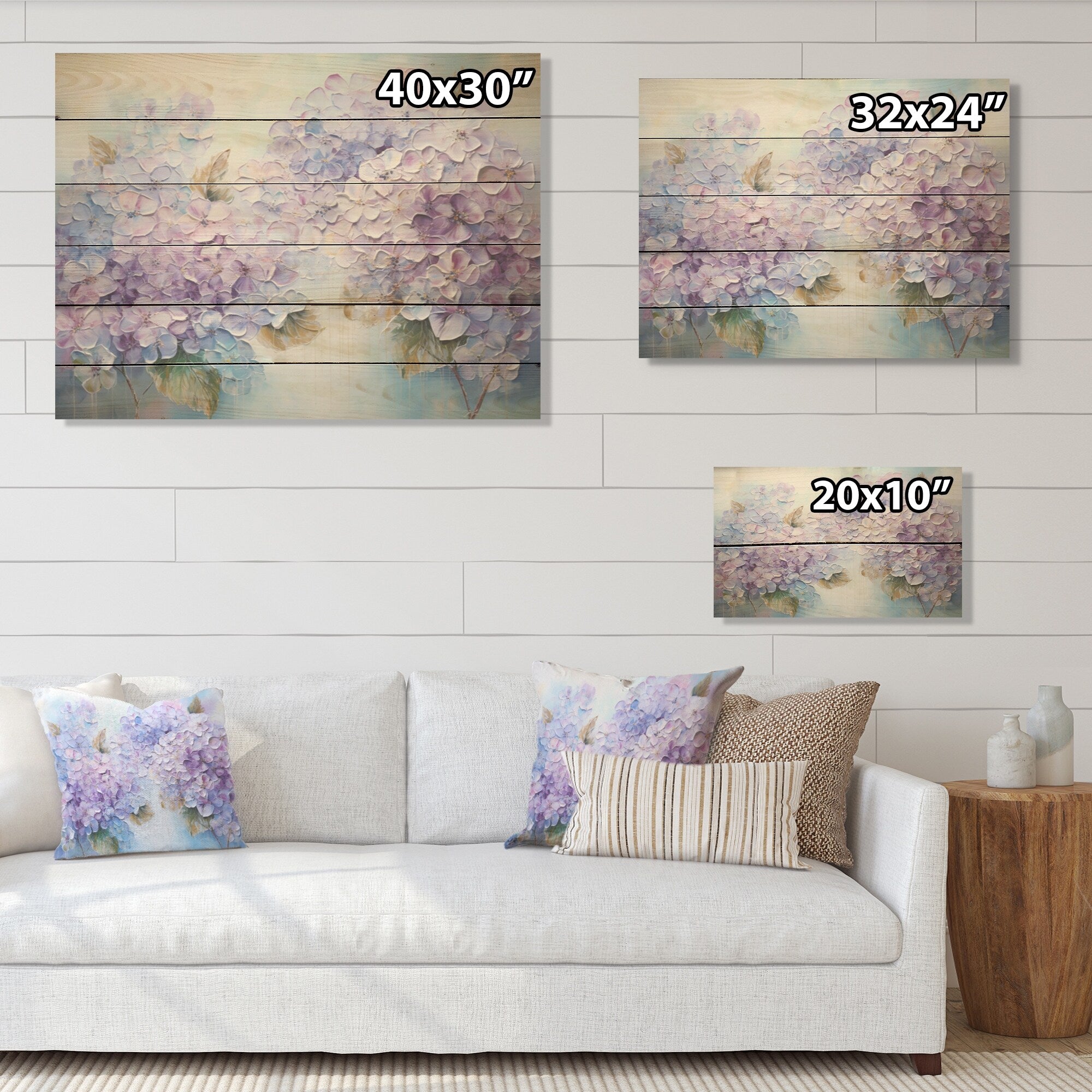 Designart Purple Hydrangea Paradise Flowers I Flower Field Wood Wall Decor - Purple Wood Panel On Natural Pine Wood