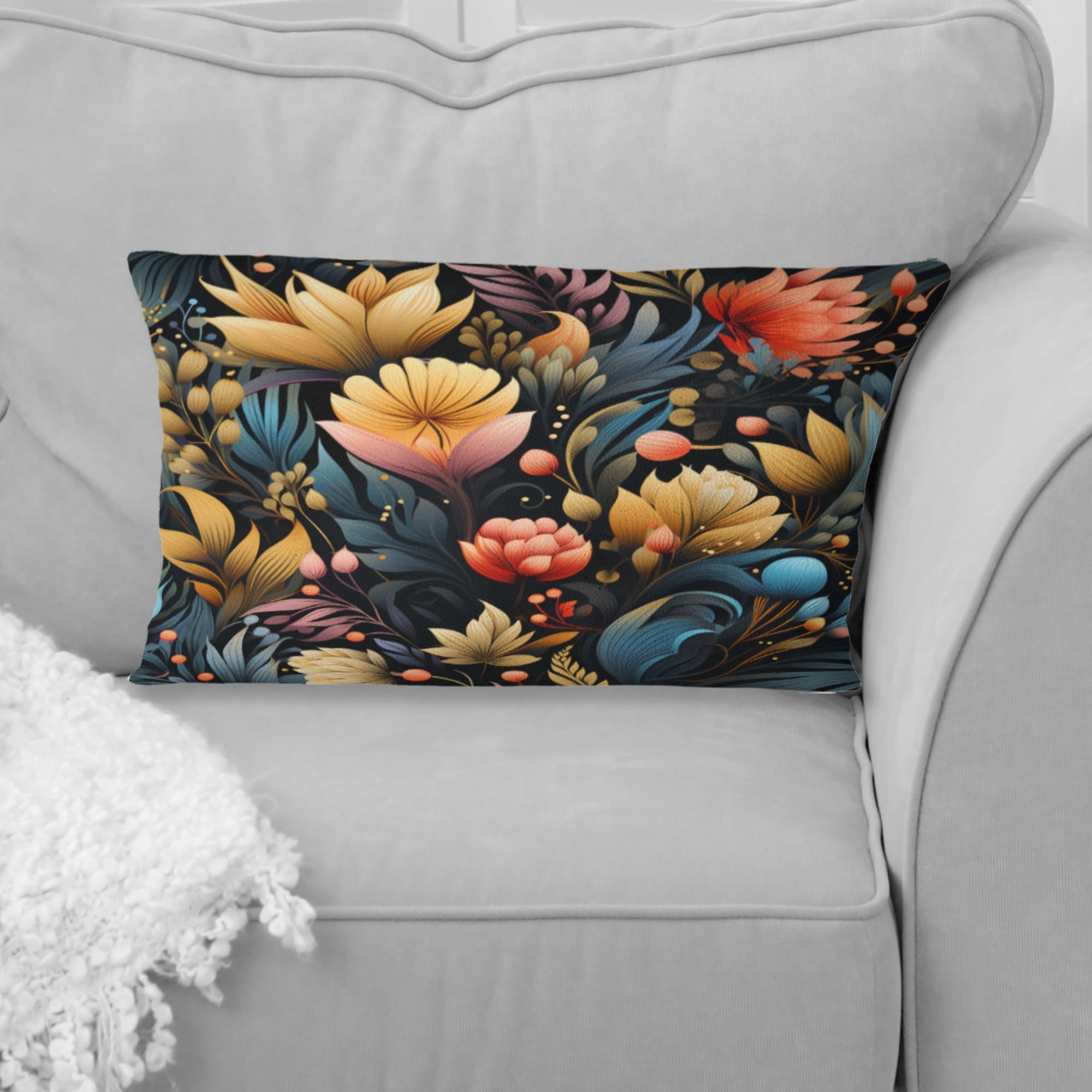 Designart Tribal Garden Yellow And Blue Blooming Grace I Floral Printed Throw Pillow