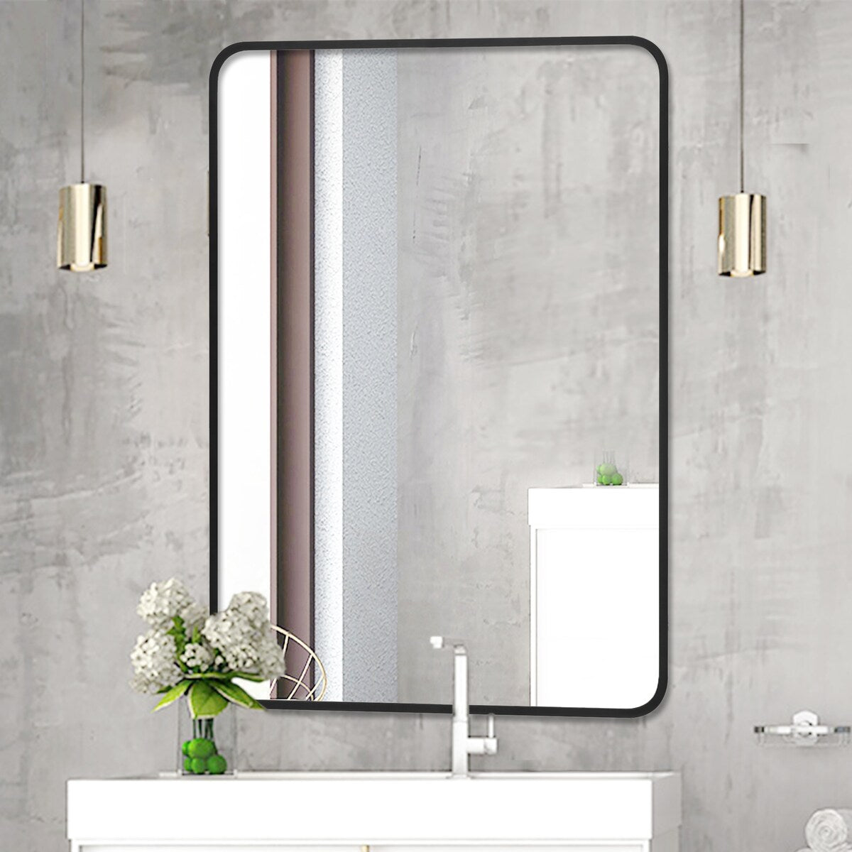 Rounded Rectangular Metal Framed Bathroom Vanity Mirror