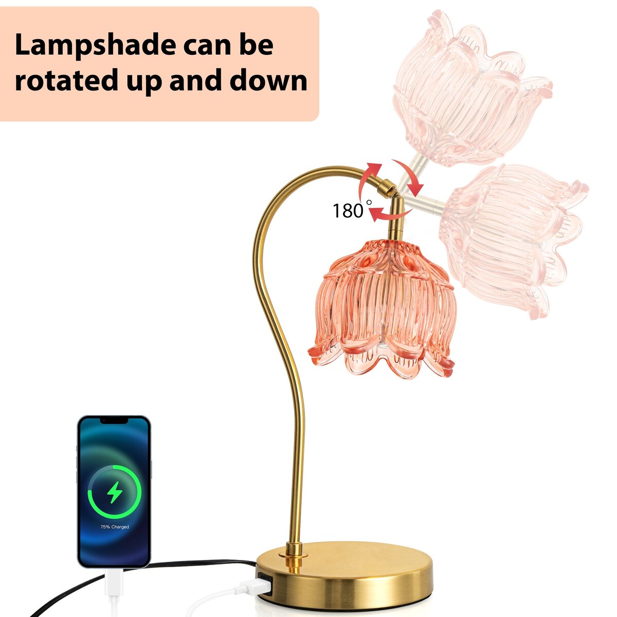 Romision Table Lamps Modern Floral Shape with Glass Lampshade