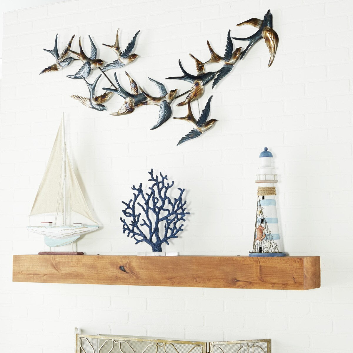 Metal Bird Flying Flock Of Home Wall Decor - Blue - Roche River Decor