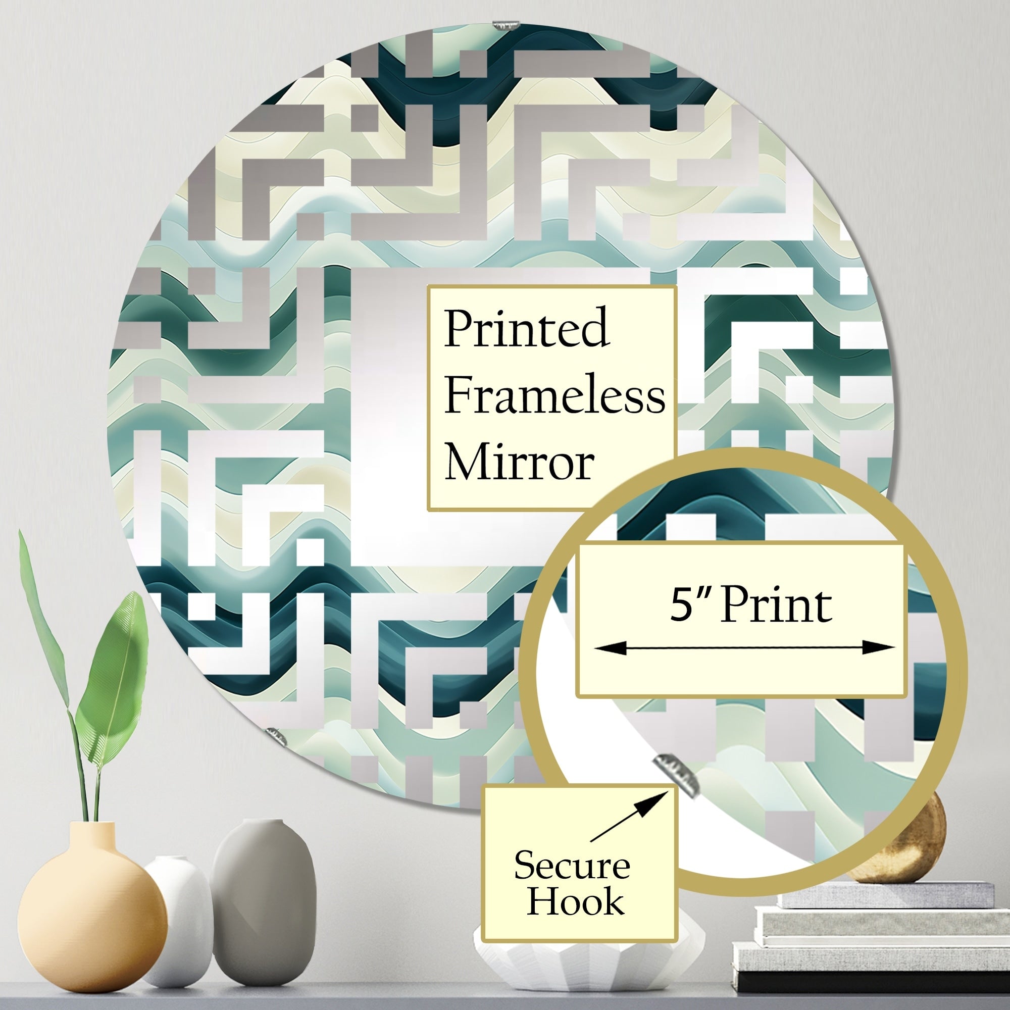 Designart Green Serene Seashore Chevron Waves - Glam Chevron Square Wall Mirror