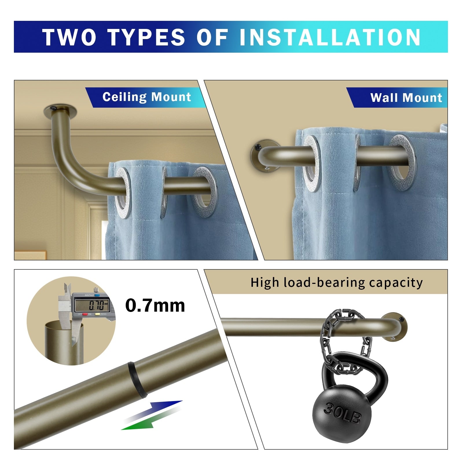 Energy-saving Wraparound Adjustable French Blackout Curtain Rod Set