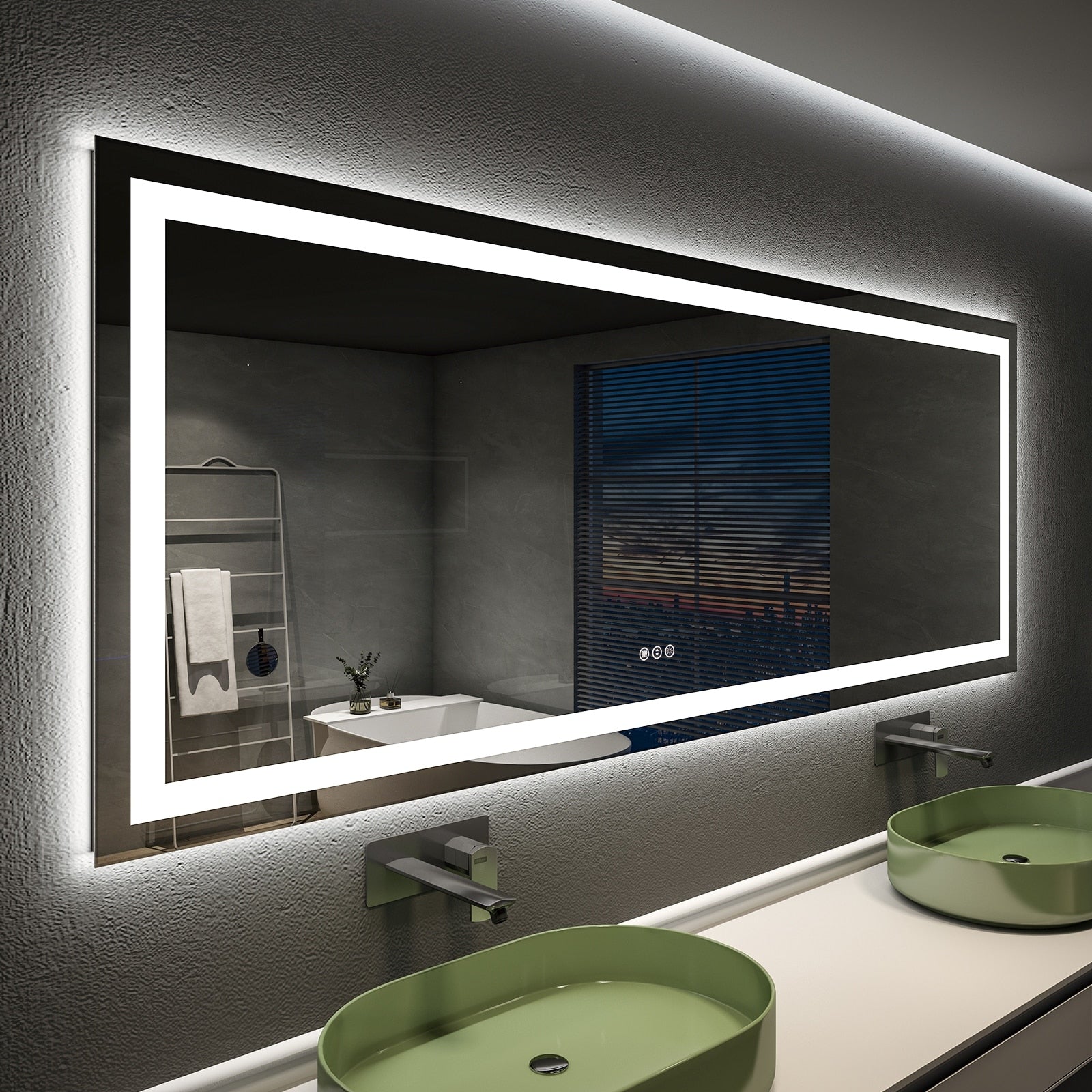 Apmir Full Size Frameless Front and Back LED Lighted Bathroom Vanity Mirror Anti-Fog in Tempered Glass & ETL