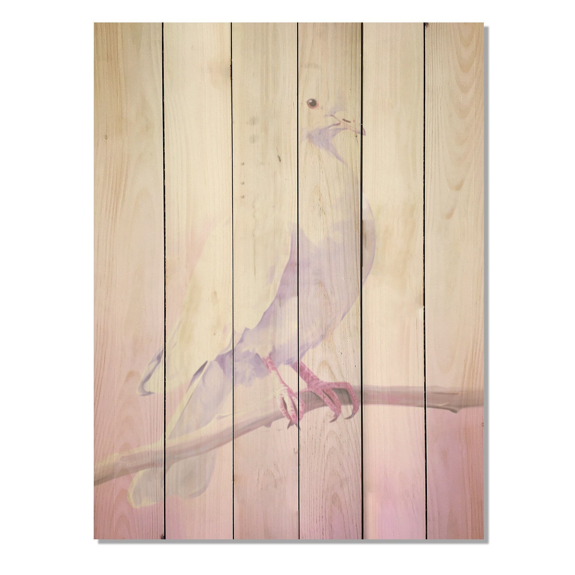 Designart Polished Dove I Dove Wood Wall Decor - Modern Pink Wood Panel On Natural Pine Wood