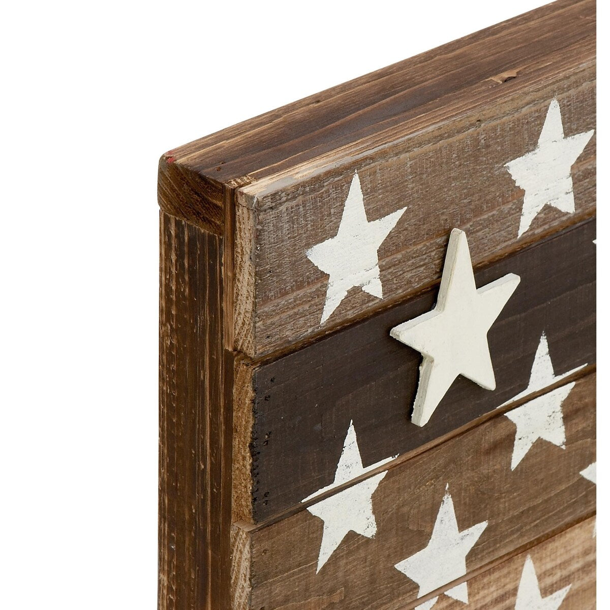 Wood American Flag Handmade Washed Home Wall Decor with Slatted Panels and Cream Stars - Brown - Roche River Decor