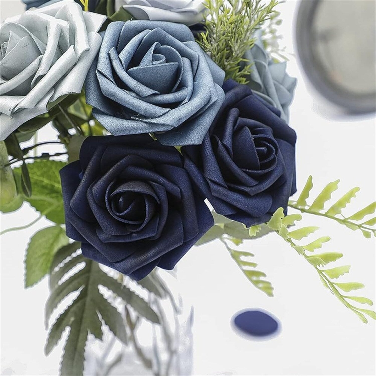 25pcs Blue Ombre Artificial Roses with Stems - Realistic Foam Flowers