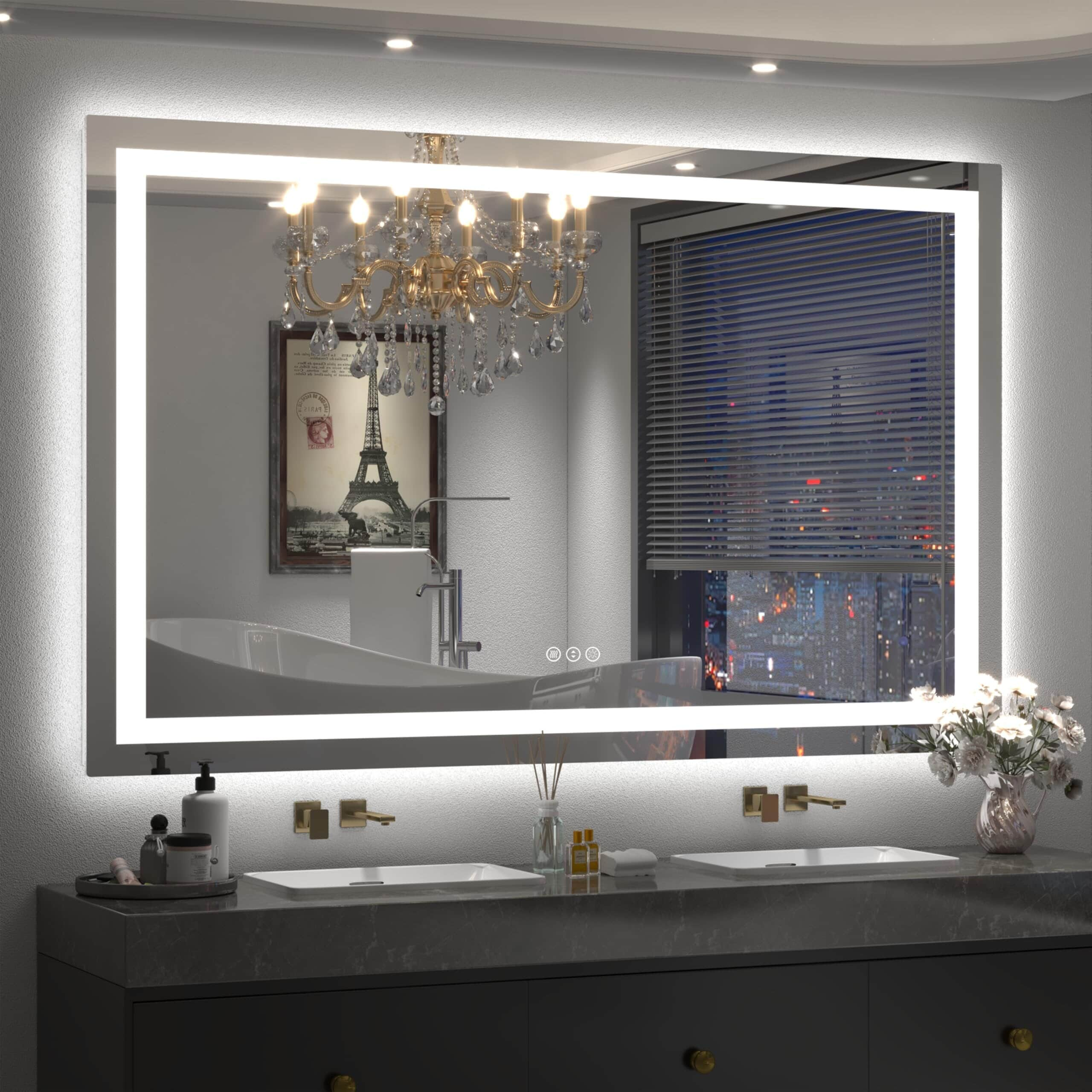 Apmir Full Size Frameless Front and Back LED Lighted Bathroom Vanity Mirror Anti-Fog in Tempered Glass & ETL