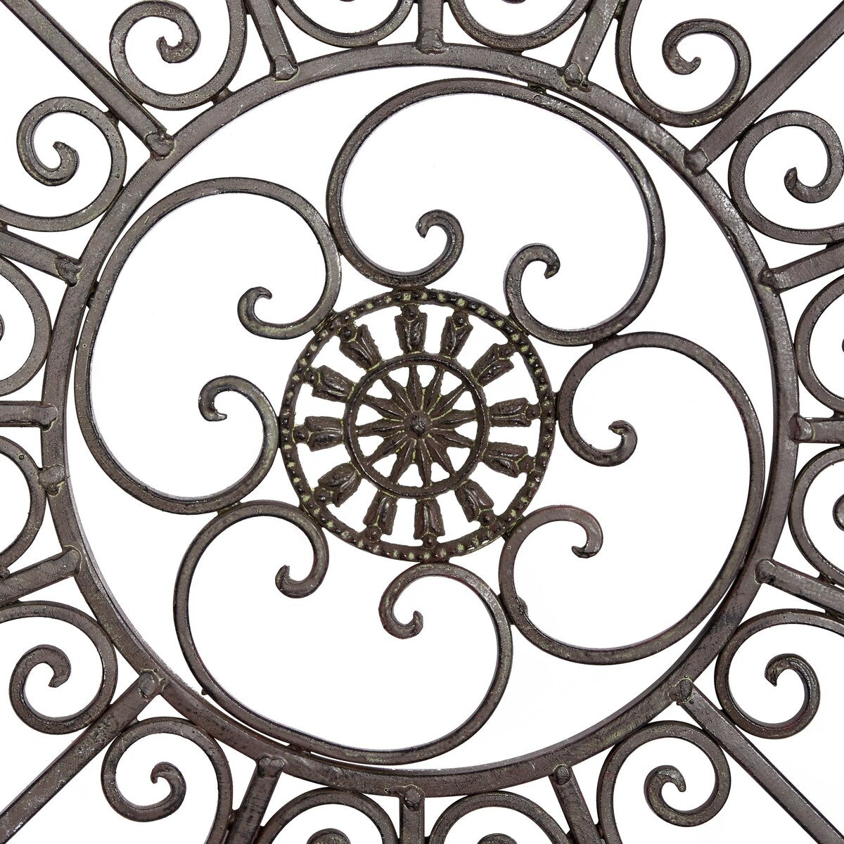 Metal Fleur De Lis Circle Home Wall Decor with Scrollwork - Black - Roche River Decor