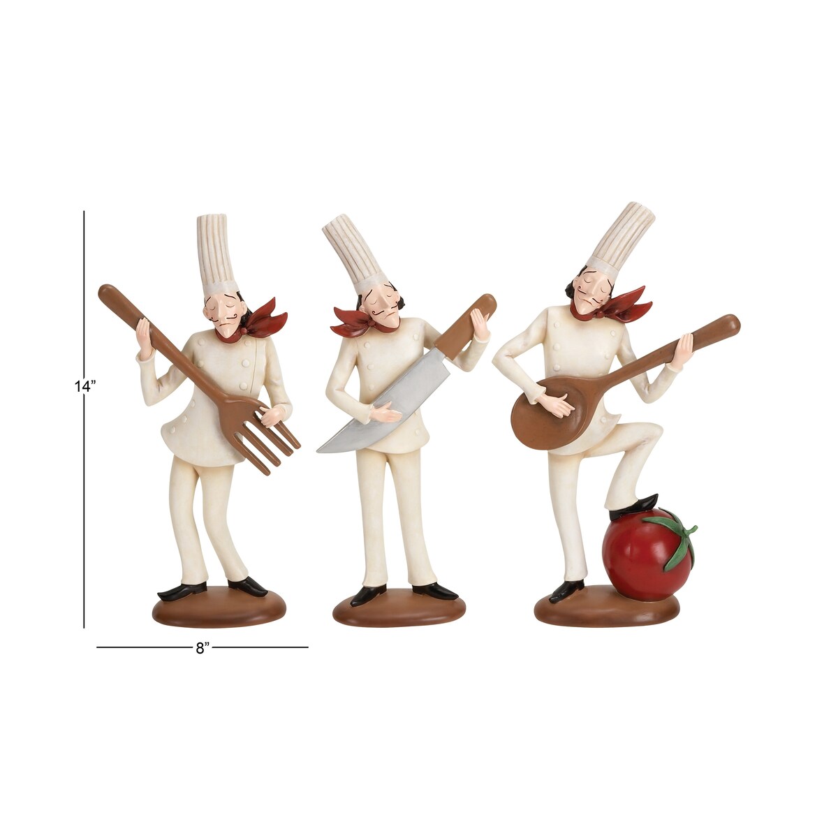 Polystone Chef Decorative Sculpture with Musical Instruments - Set of 3 White - Roche River Decor