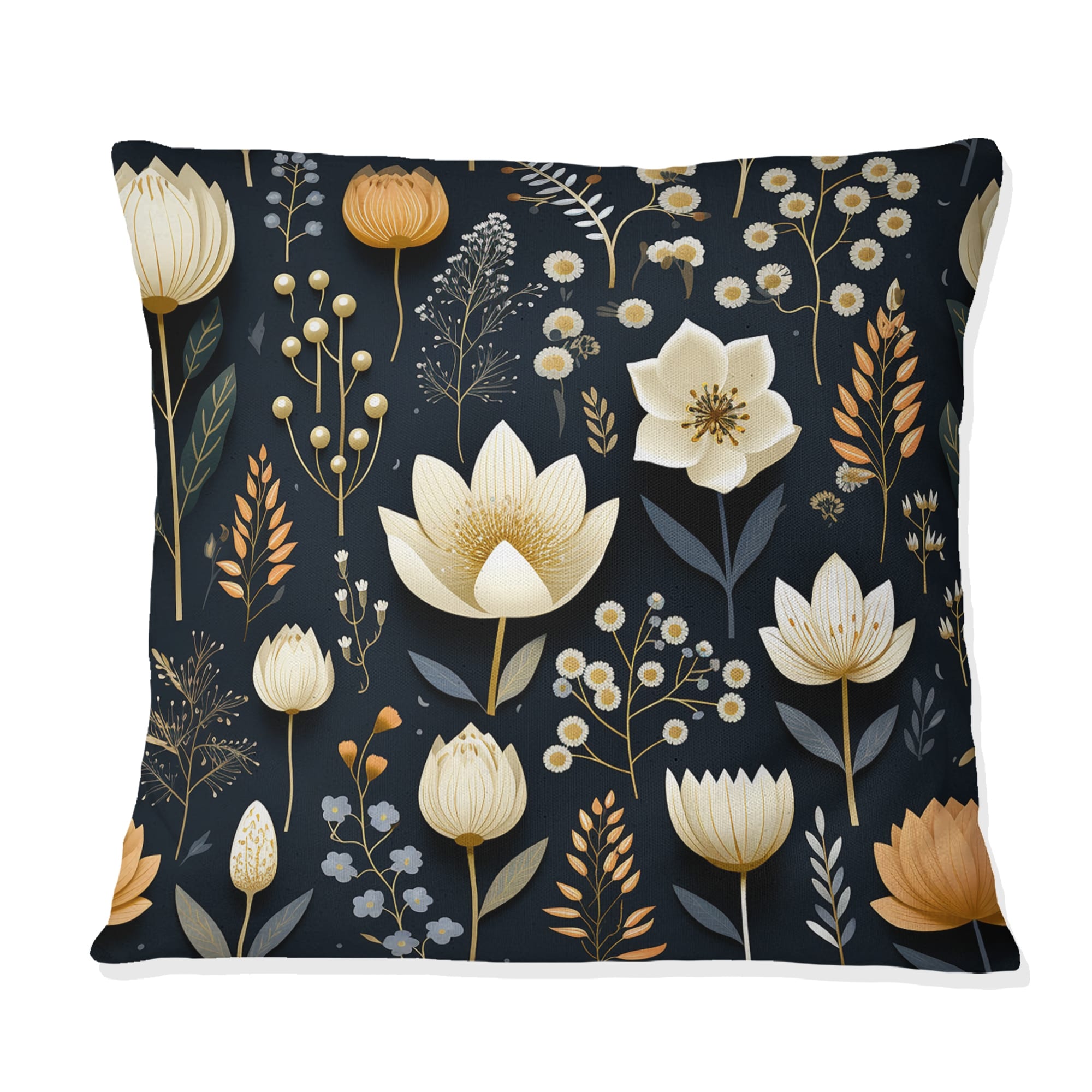 Designart Nordic White And Black Floral Dreams Floral Printed Throw Pillow