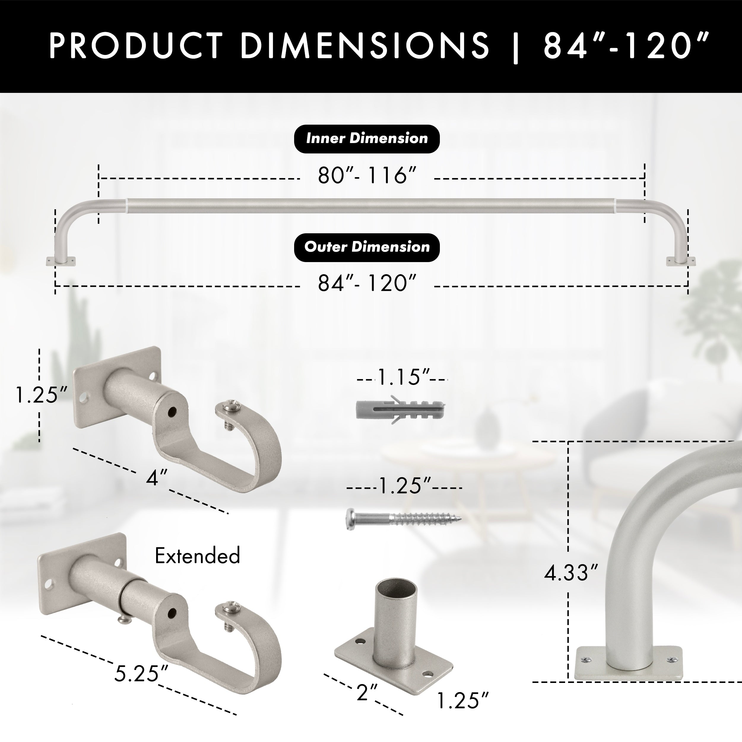 Meriville 1-Inch Diameter Wrap Around Blackout Curtain Rod