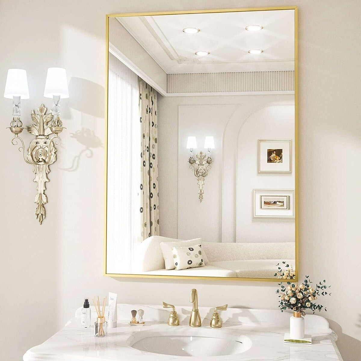 Classic Rectangle Bathroom Wall Mirror with Metal Frame