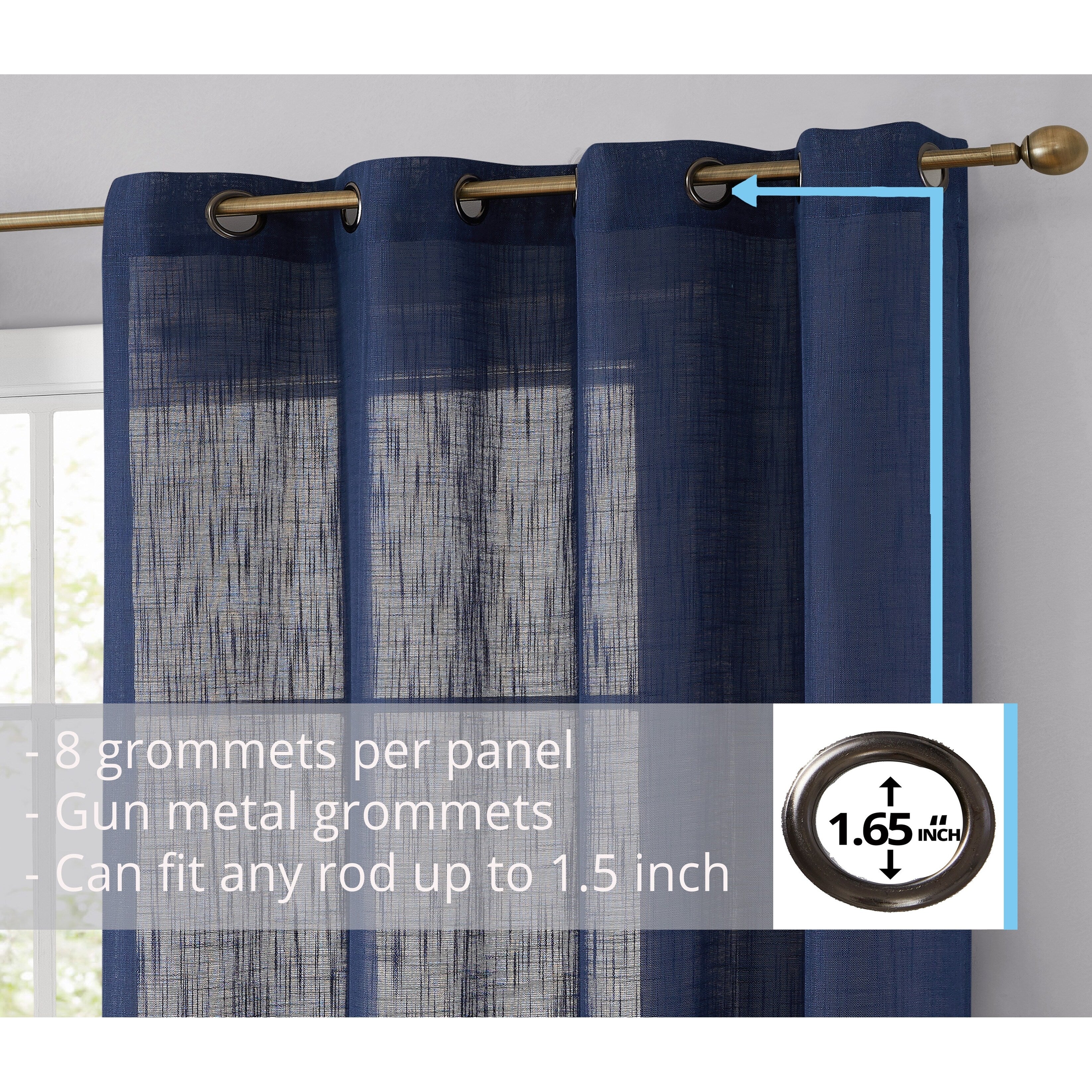 HLC.me Abbey Faux Linen Textured Semi Sheer Privacy Light Filtering Transparent Window Grommet Curtain Panels, Pair