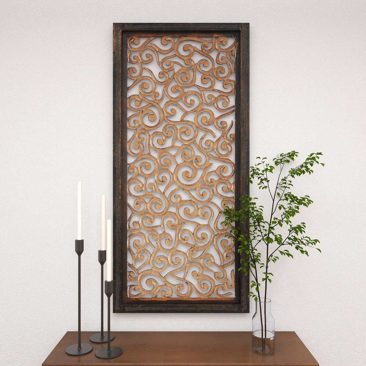 Wood Floral Handmade Intricately Carved Scroll Home Wall Decor - Brown - Roche River Decor