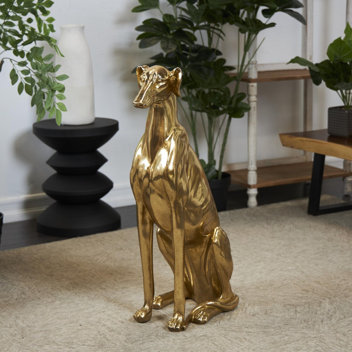 Resin Dog Sitting Greyhound Decorative Sculpture - Gold - Roche River Decor