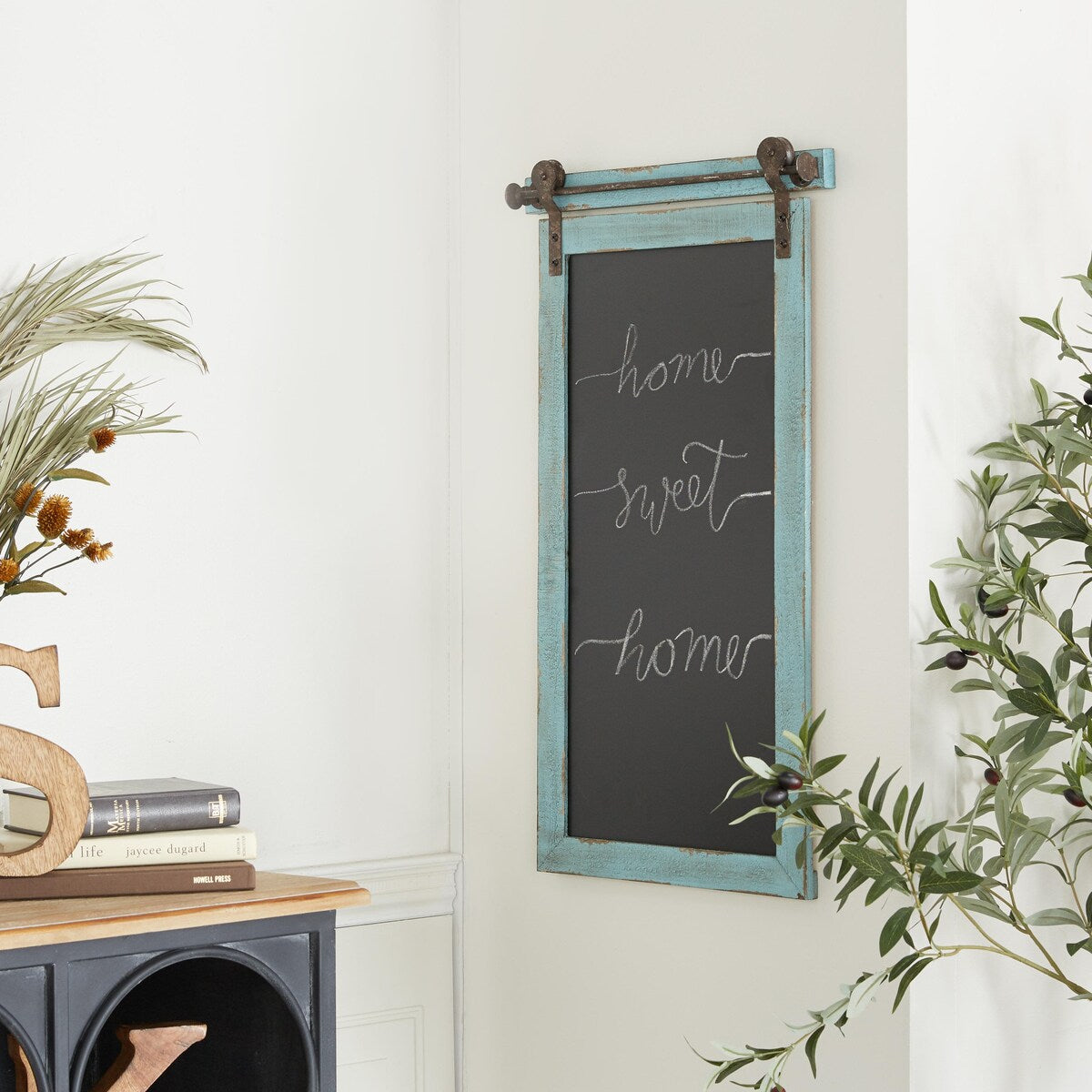 Wood Sign Home Wall Decor with Chalkboard - Blue - Roche River Decor