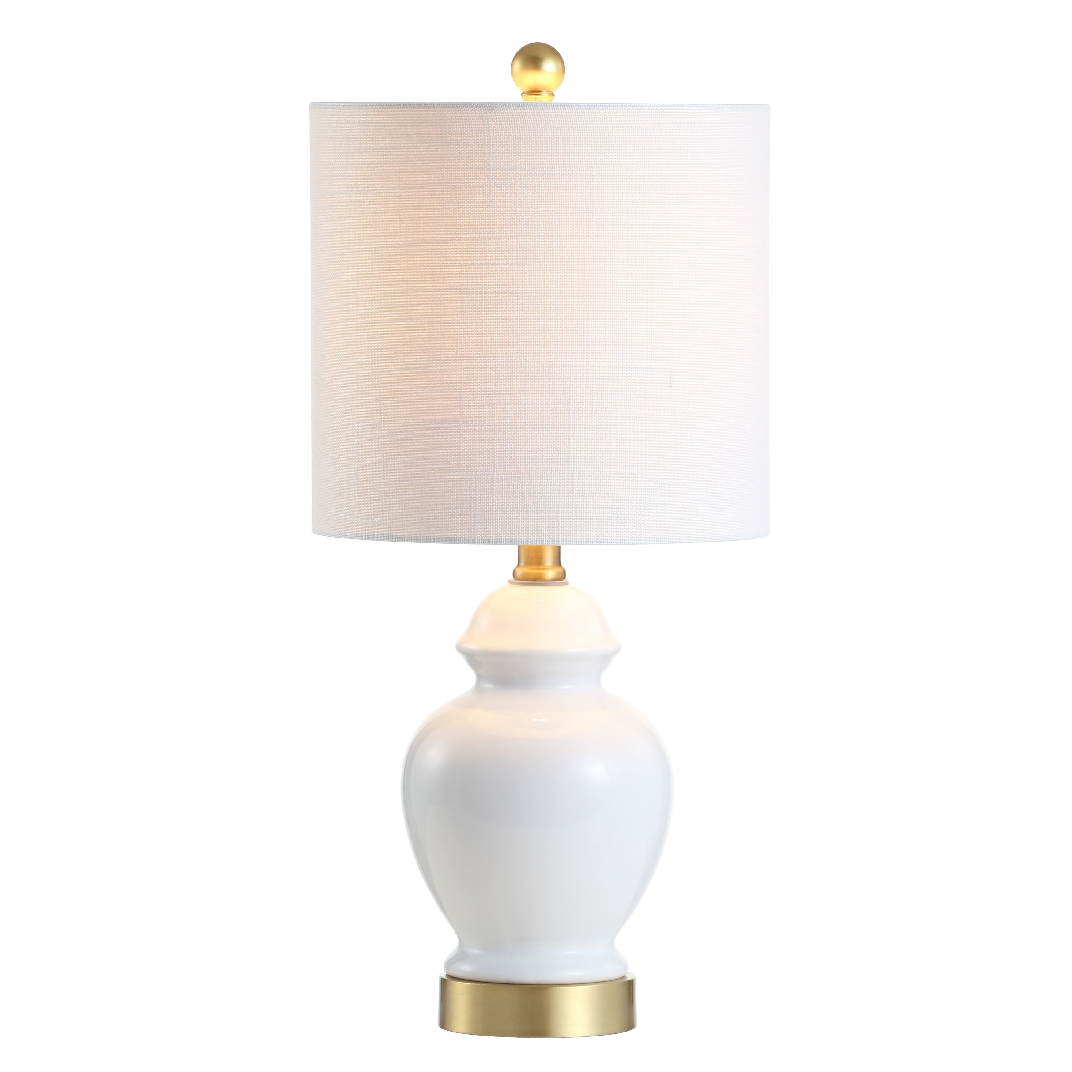 Perry 20 Ceramic/Metal LED Table Lamp, White/Brass Gold by JONATHAN Y