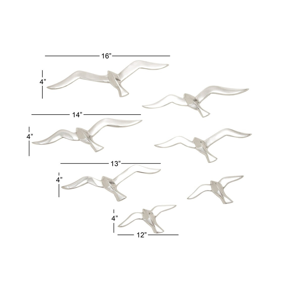 Aluminum Metal Bird Floating Flock of Home Wall Decor - Set of 7 Silver - Roche River Decor