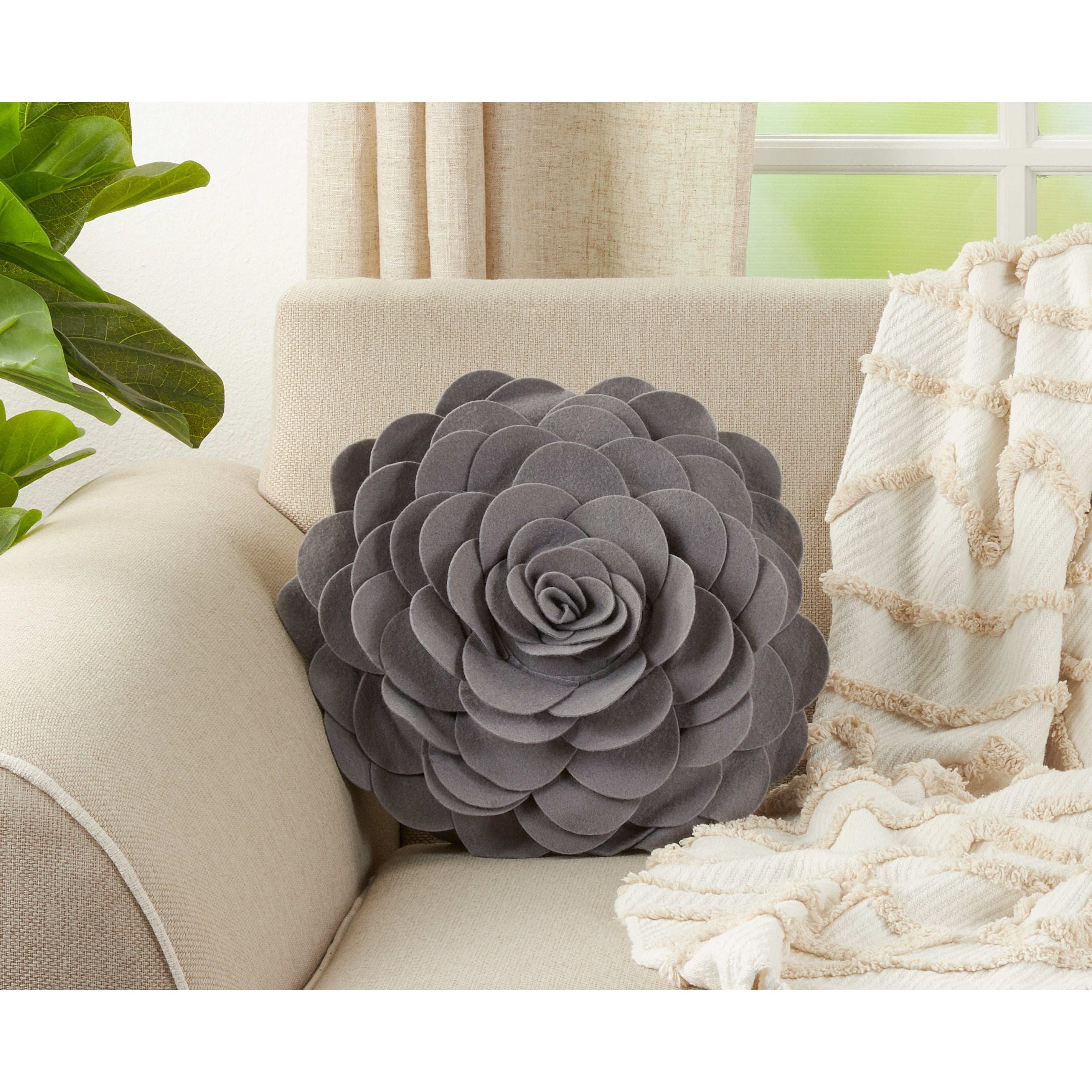 Elegant Textured Colorful Decorative Flower Throw Pillow