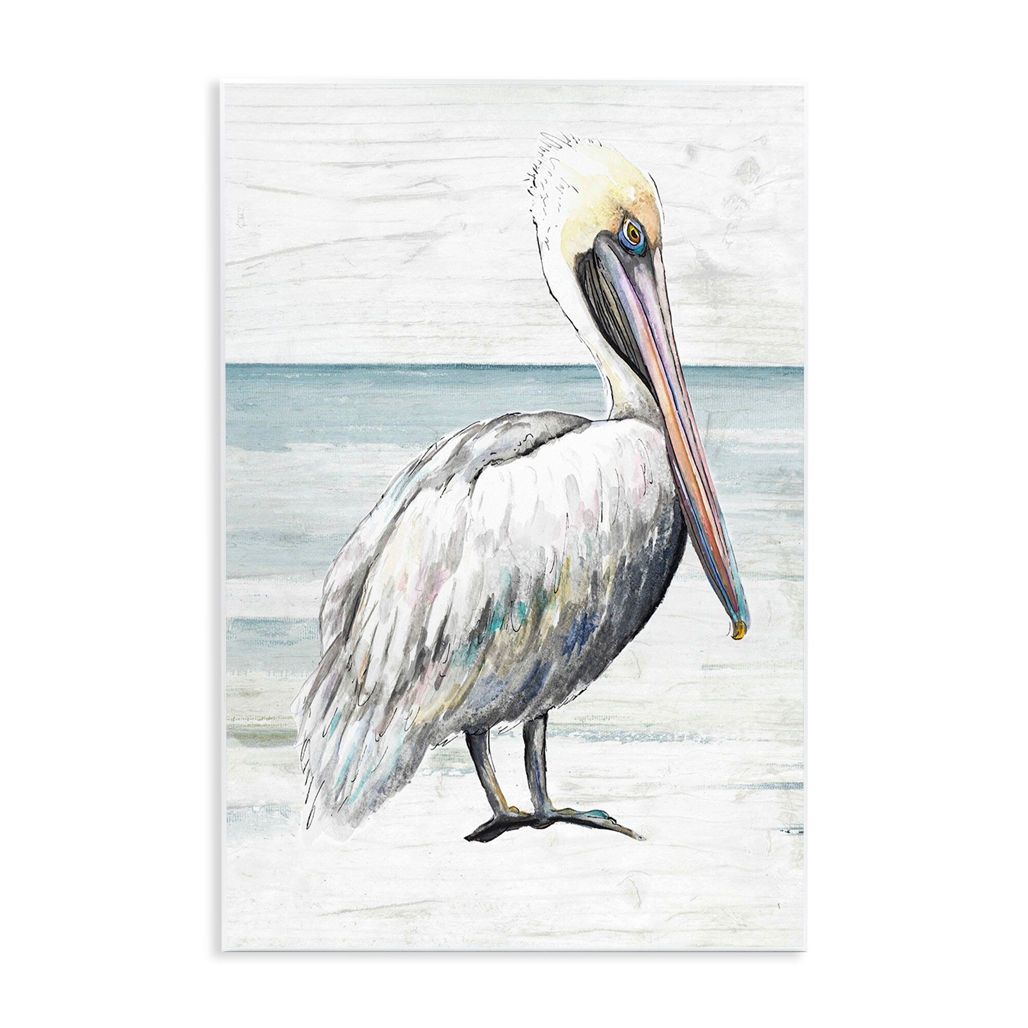 Stupell Rustic Pelican Bird Beach Shoreline Portrait Wood Wall Art, Design by Patricia Pinto