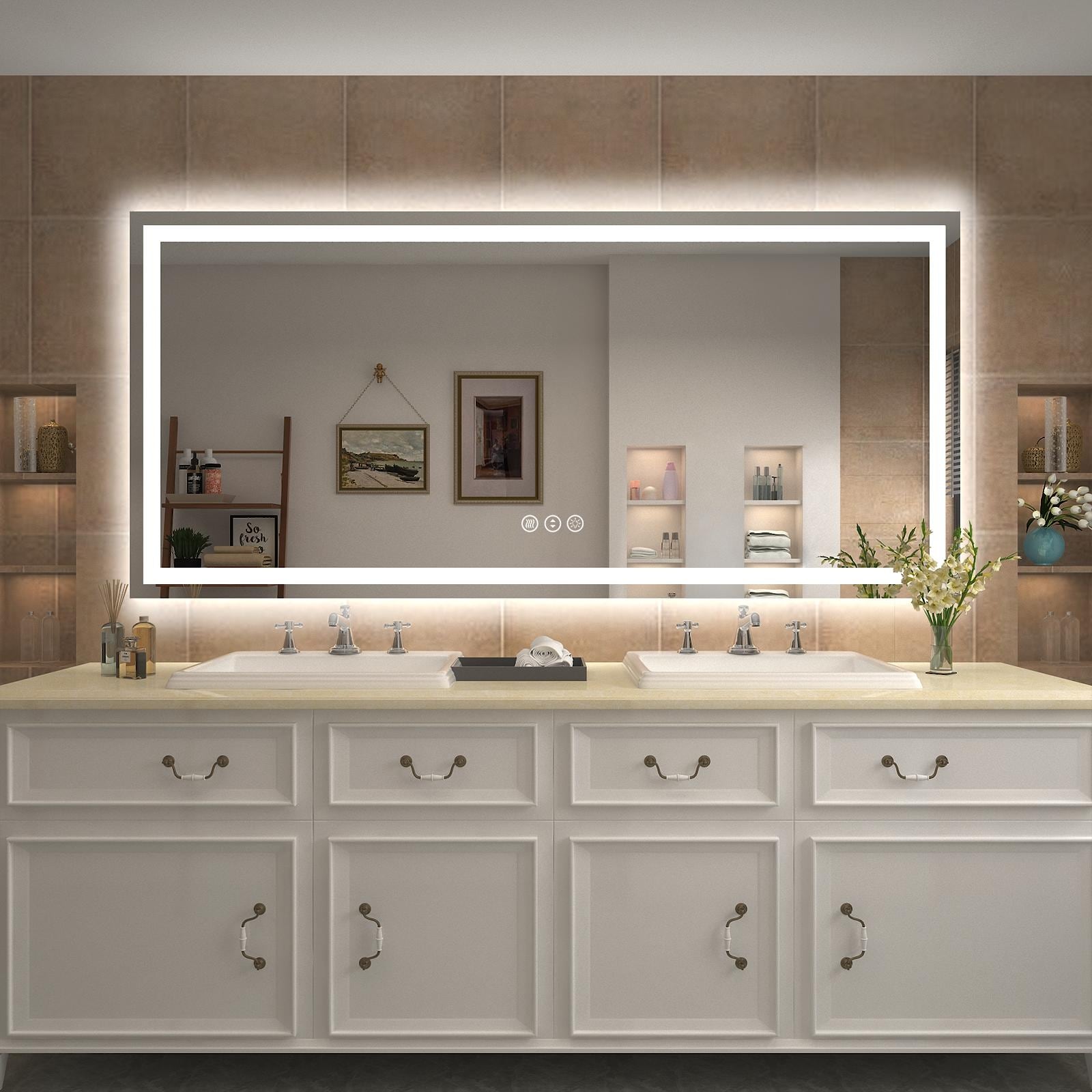 Apmir Full Size Frameless Front and Back LED Lighted Bathroom Vanity Mirror Anti-Fog in Tempered Glass & ETL