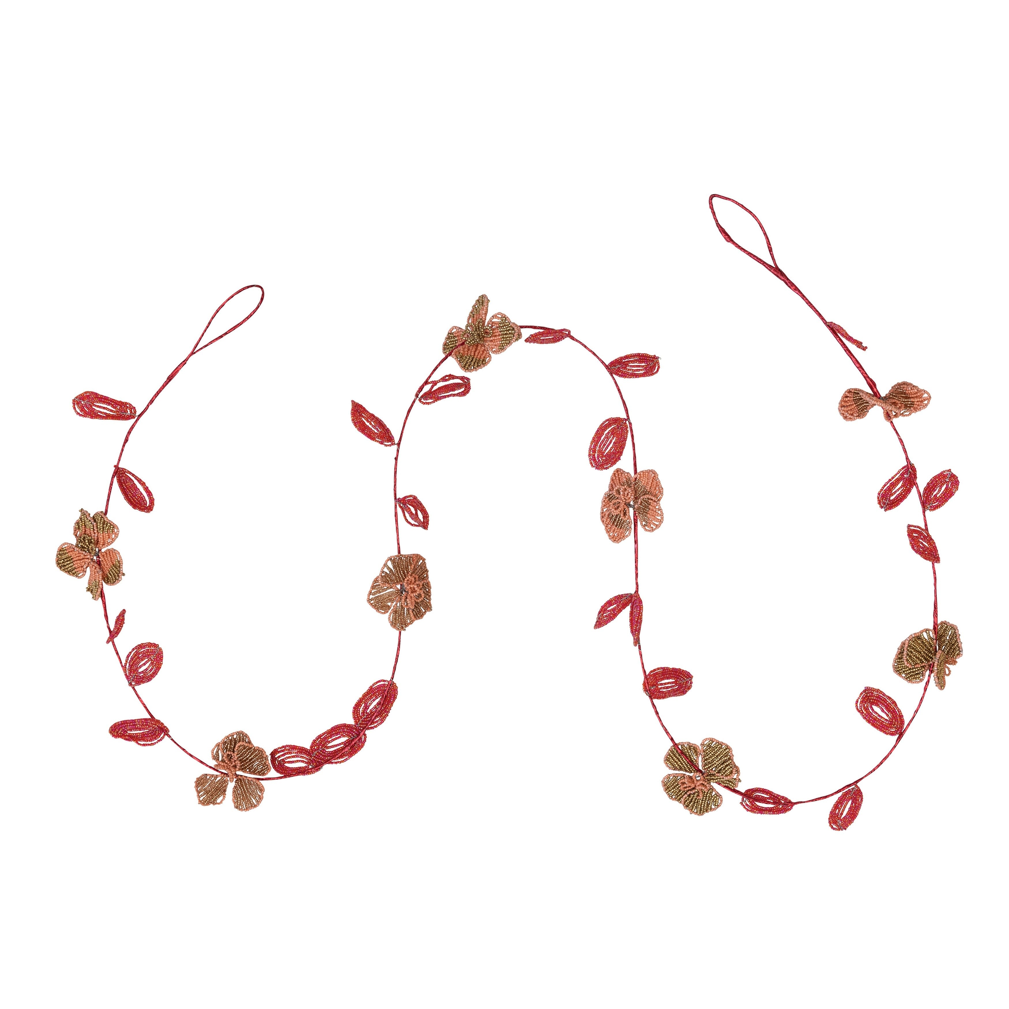 Glass Bead Wired Leaves and Flowers Garland