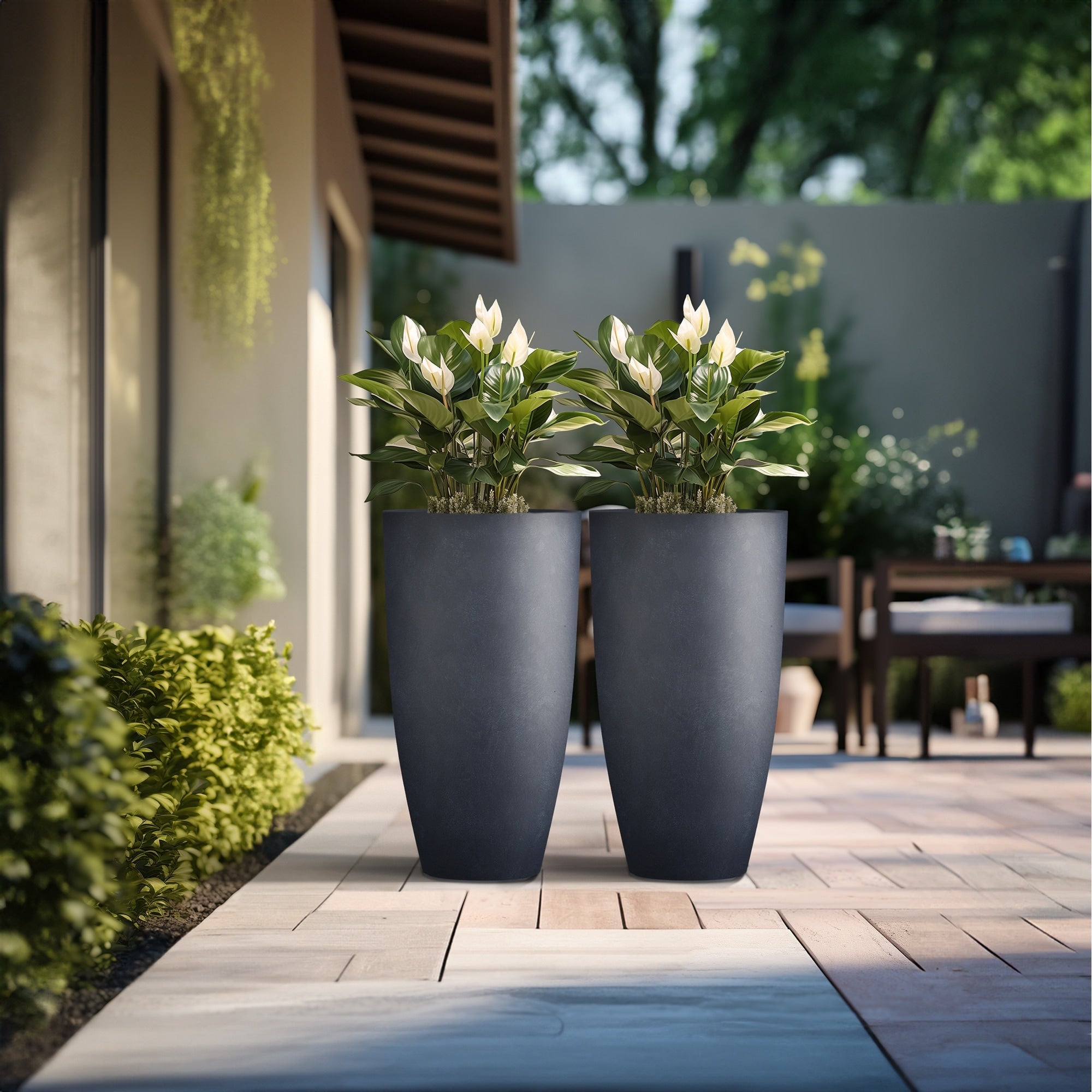 Tall Concrete Round Plant Pots / Large Indoor and Outdoor flower Planters