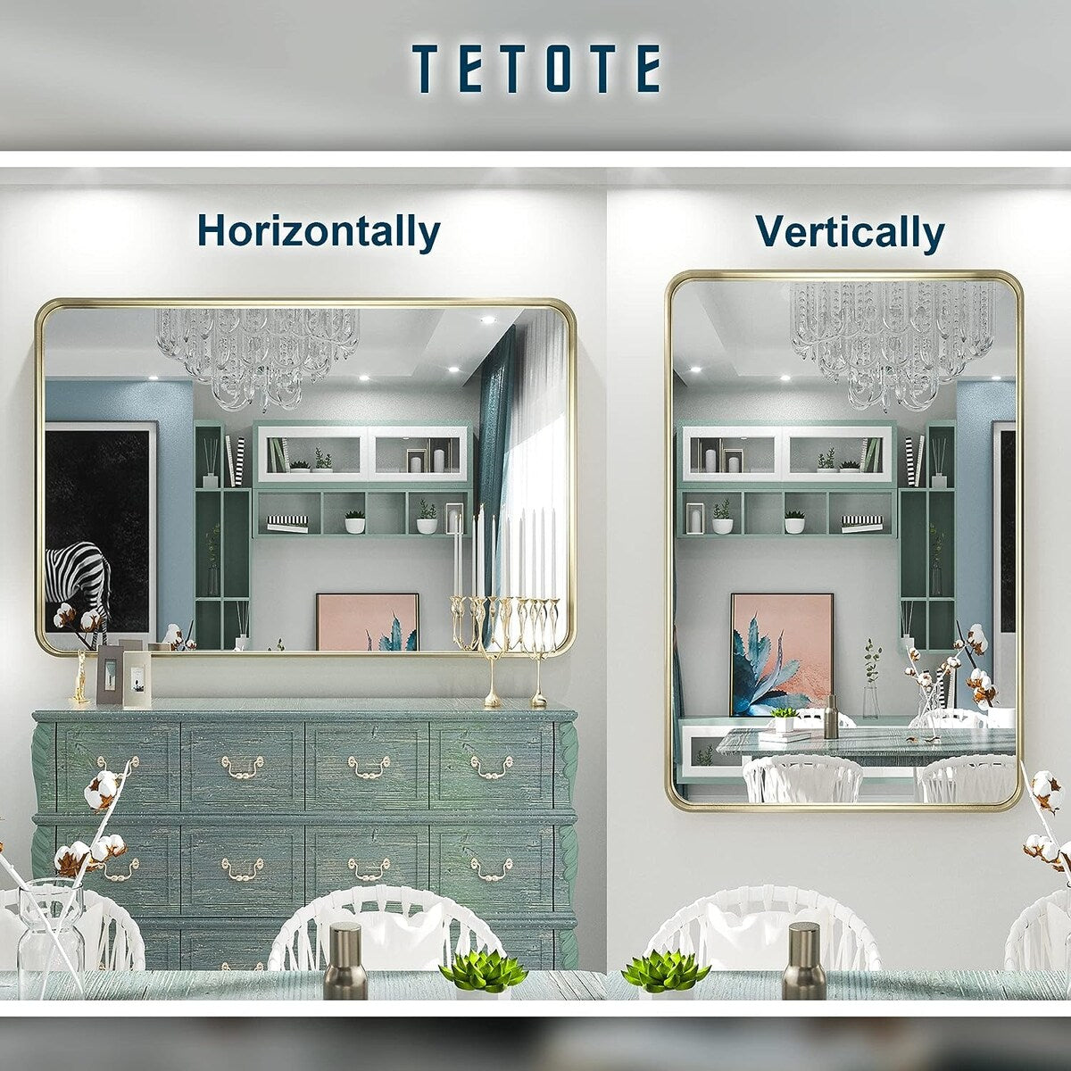 TETOTE Modern Metal Frame Wall Mounted Bathroom Vanity Mirror