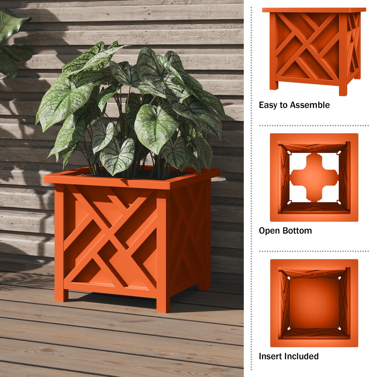 Lattice Design Planter Box - 15.5-Inch-Square Decorative Outdoor Flower or Plant Pot by Pure Garden (Terracotta) - Large