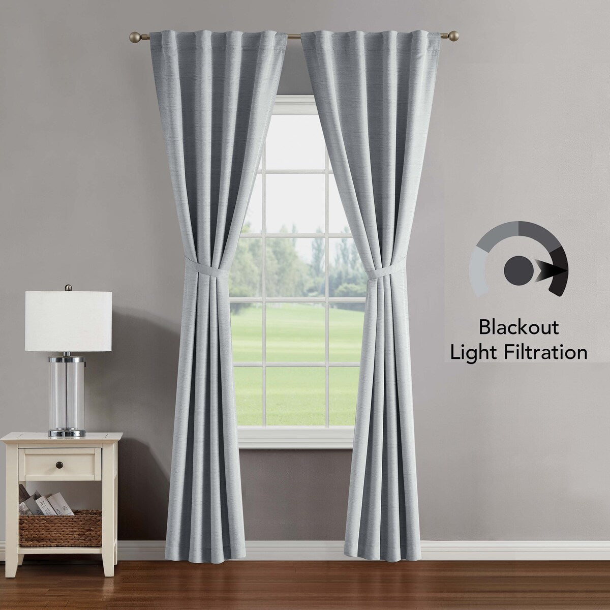 Creative Home Ideas Tobie Blackout Window Curtain, Room Darkening, Thermal Insulated, Back Tab. Set of 2 Panels with 2 Tiebacks