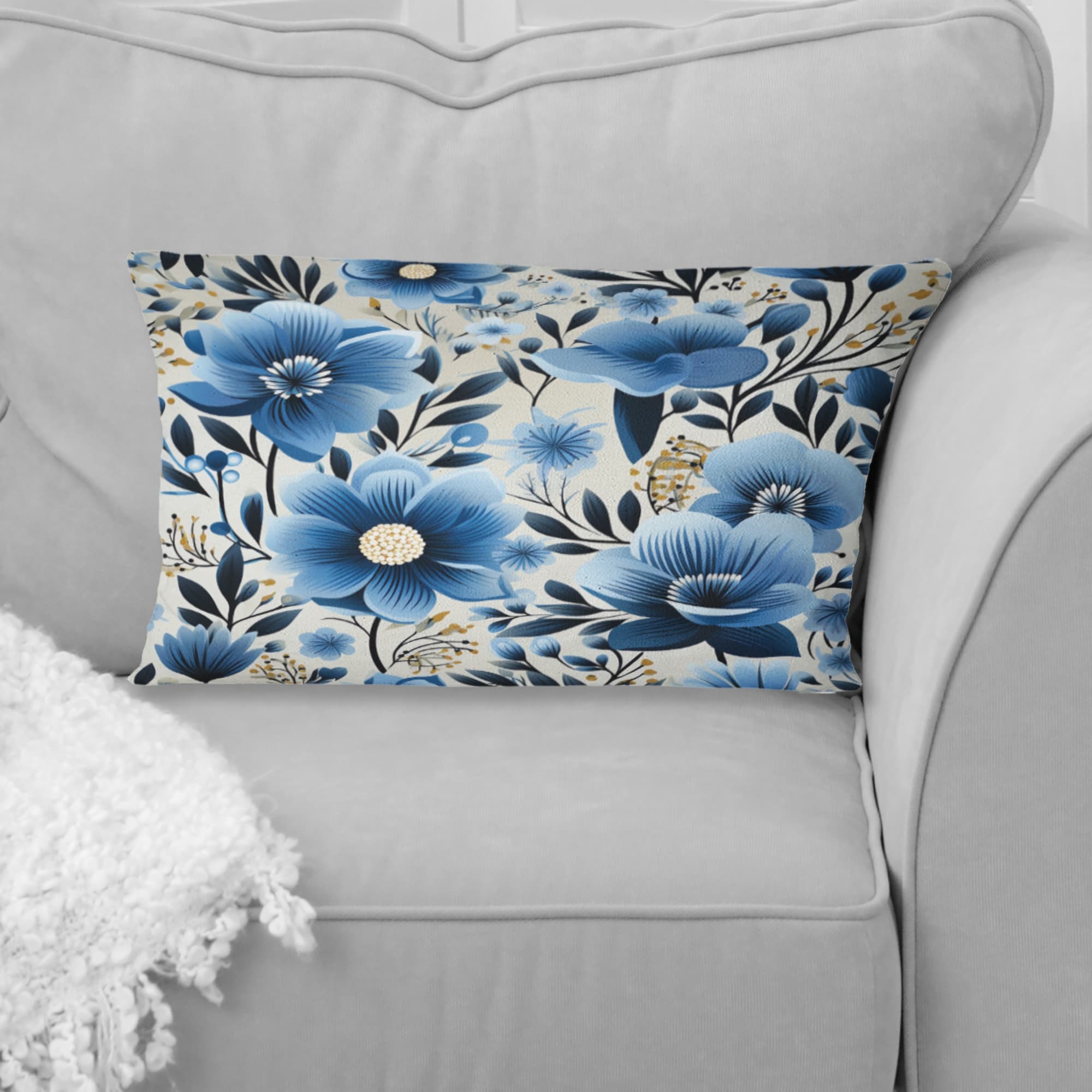 Designart Vintage Blue And Beige Floral Pattern  Floral Printed Throw Pillow